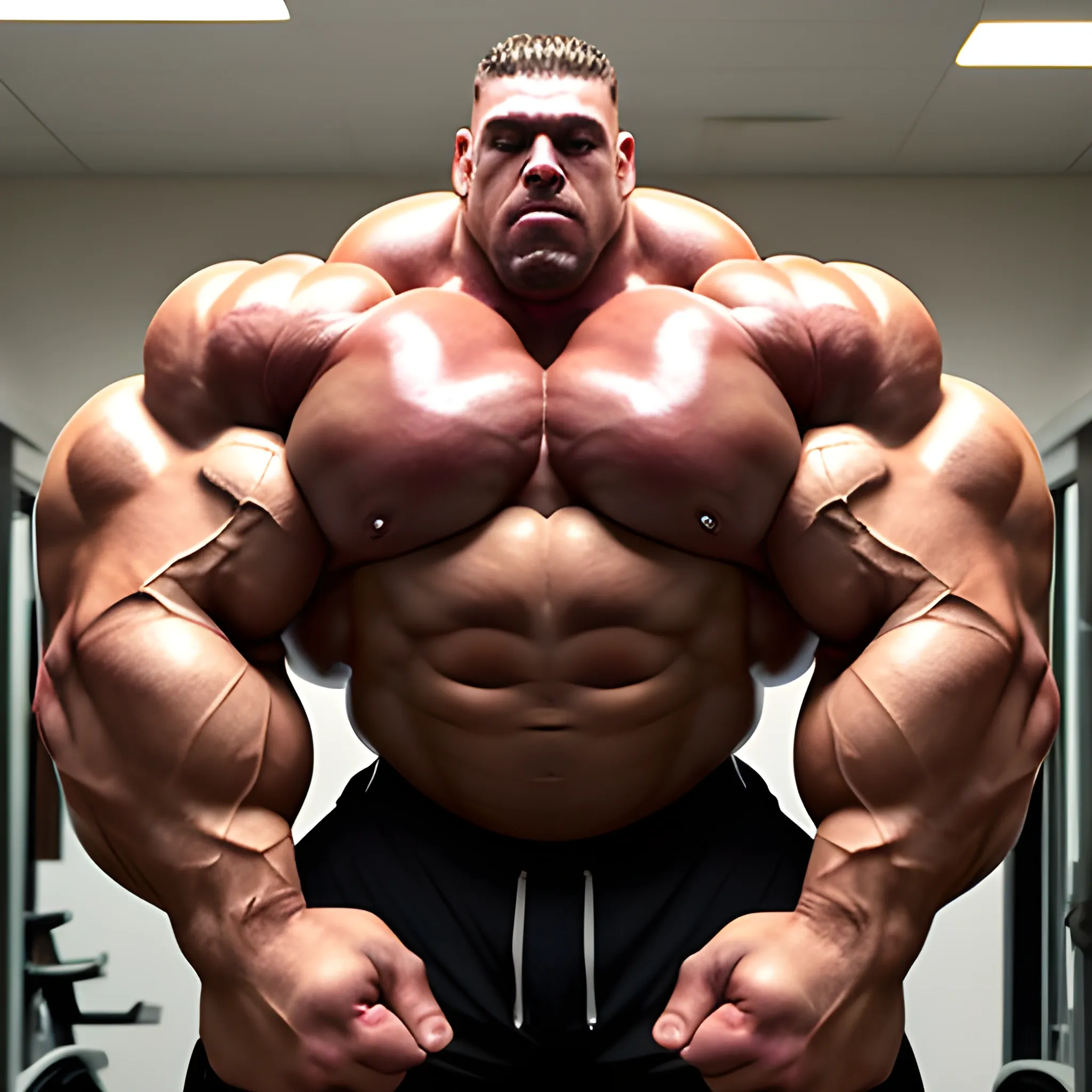 3-meters,  muscle morph, 3000 lbs bodybuilder, gigantic 300 inches biceps, huge biceps, 300 inches enormous triceps, enormous forearms, gigantic traps, 300 inches chest, 