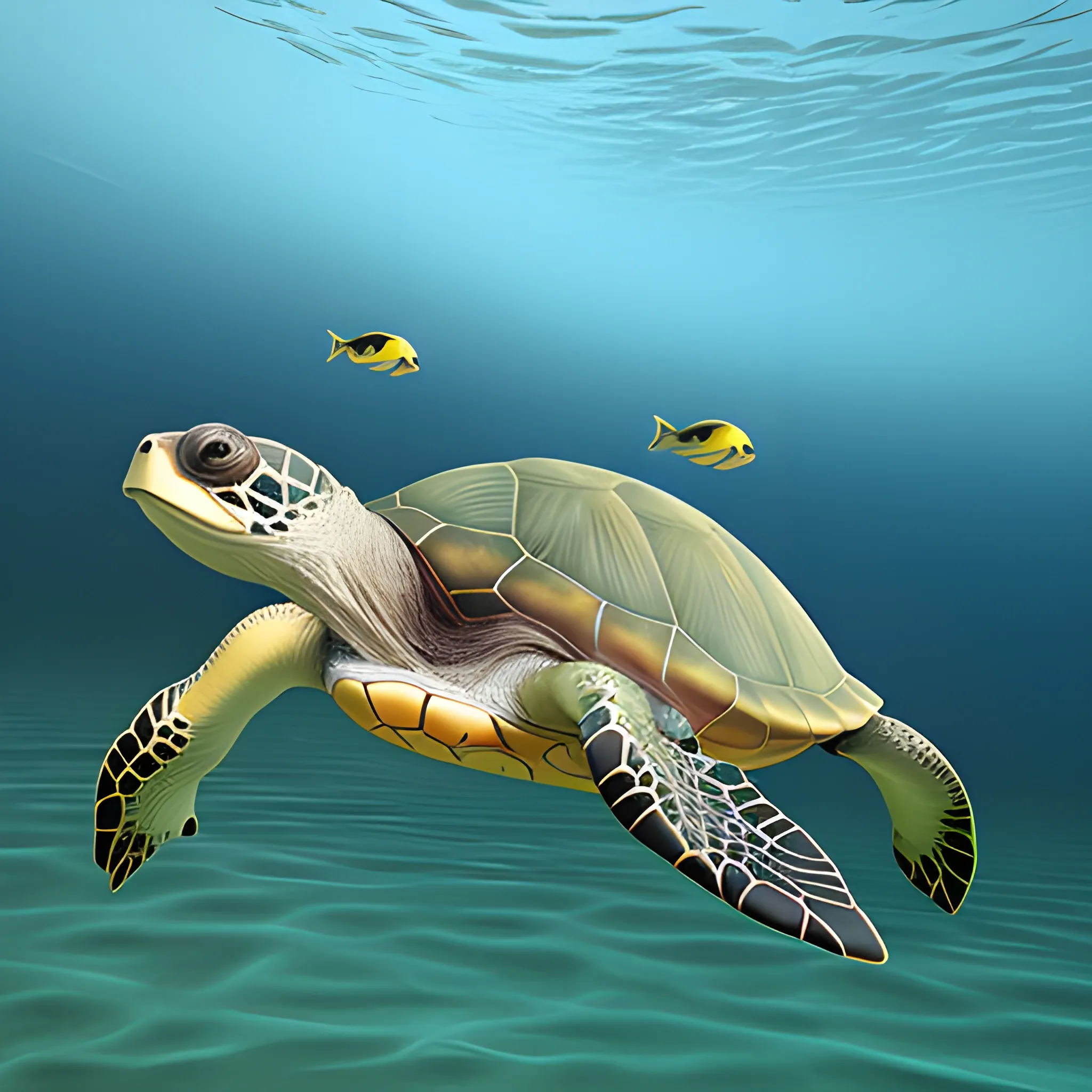 3d baby turtle swimming 

