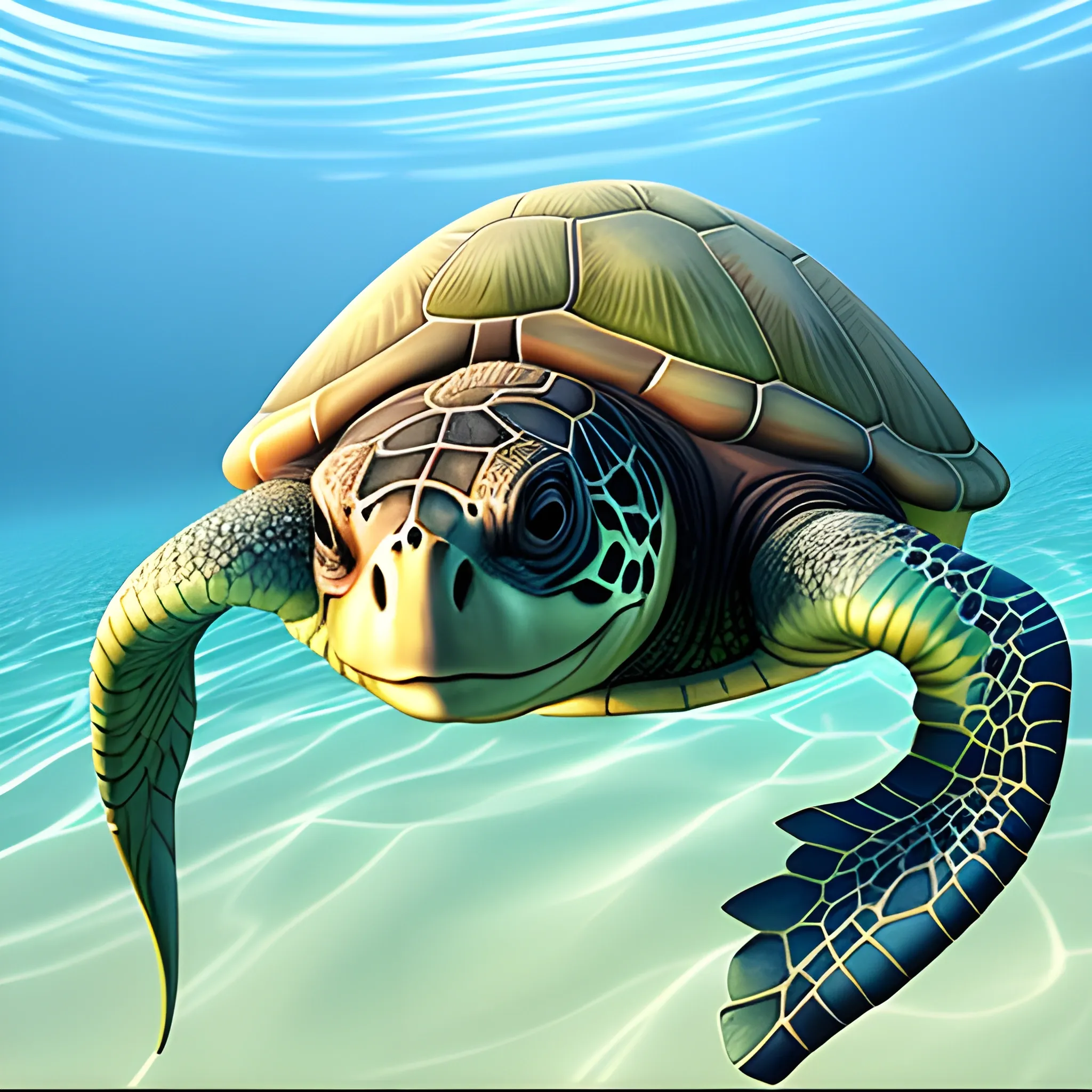 3d baby turtle caricature swimming 
