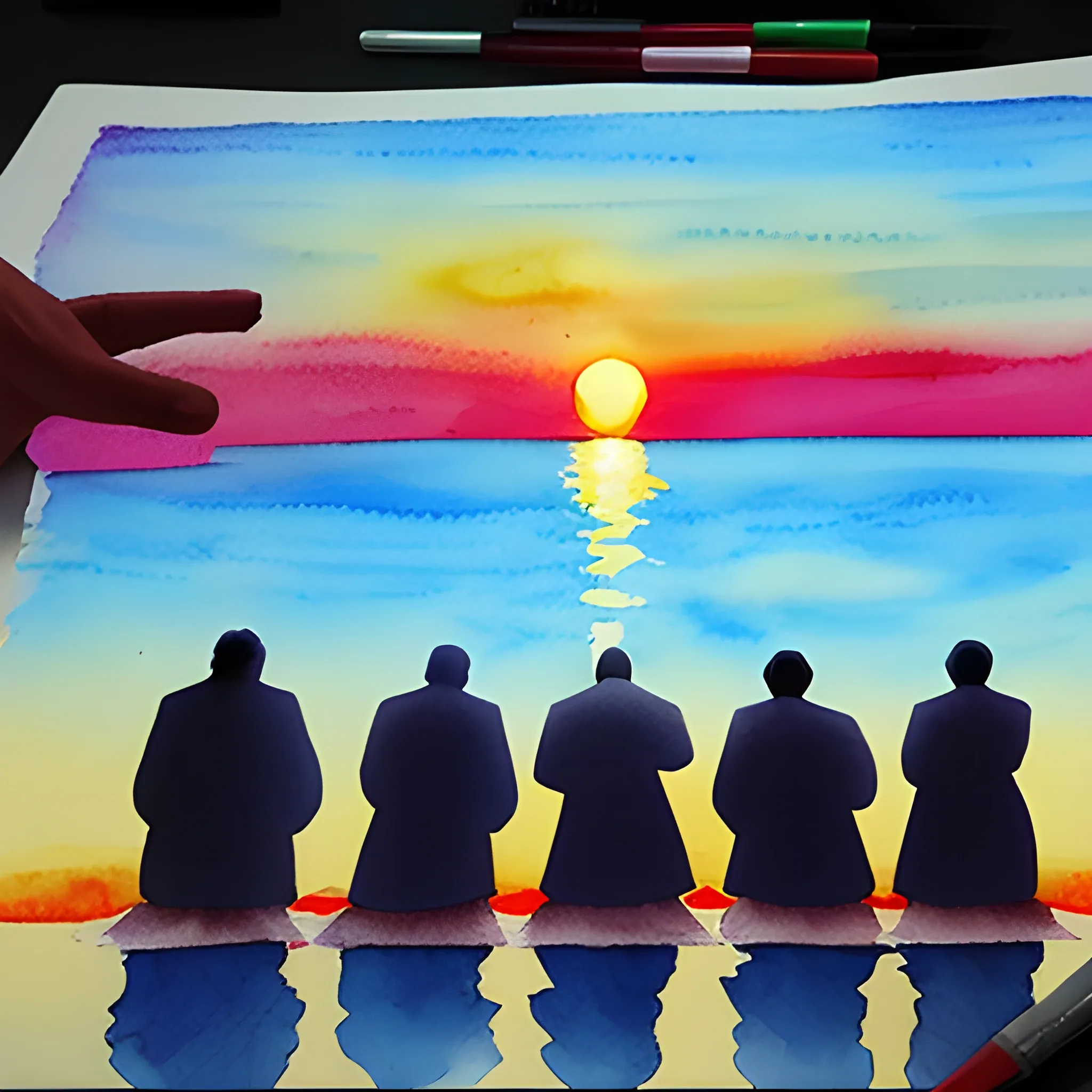 CREATE AN IMAGE OF A DAWN AND PEOPLE PRAYING, 3D, Water Color