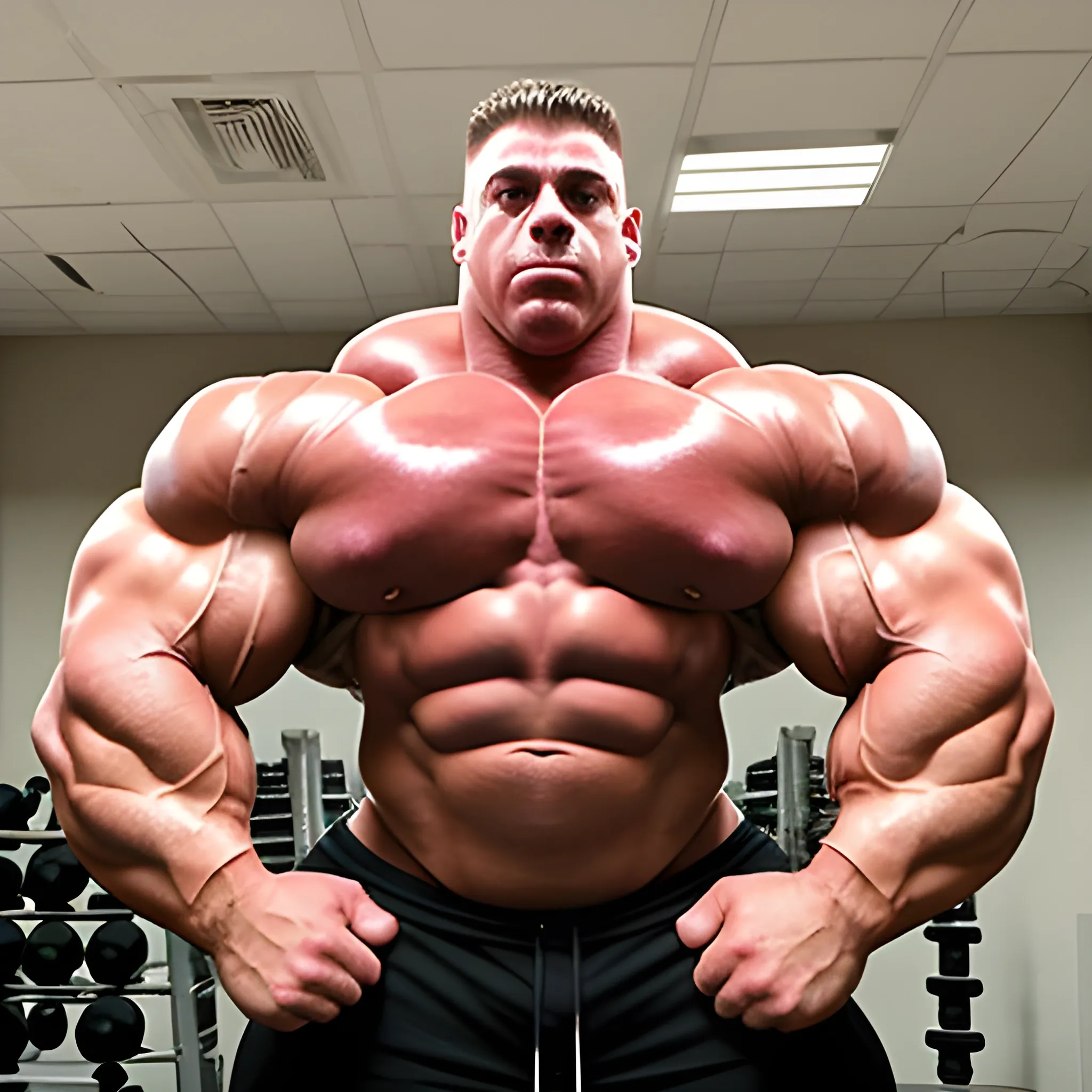 3-meters,  muscle morph, 3000 lbs bodybuilder, gigantic 300 inches biceps, huge biceps, 300 inches enormous triceps, enormous forearms, gigantic traps, 300 inches chest, 