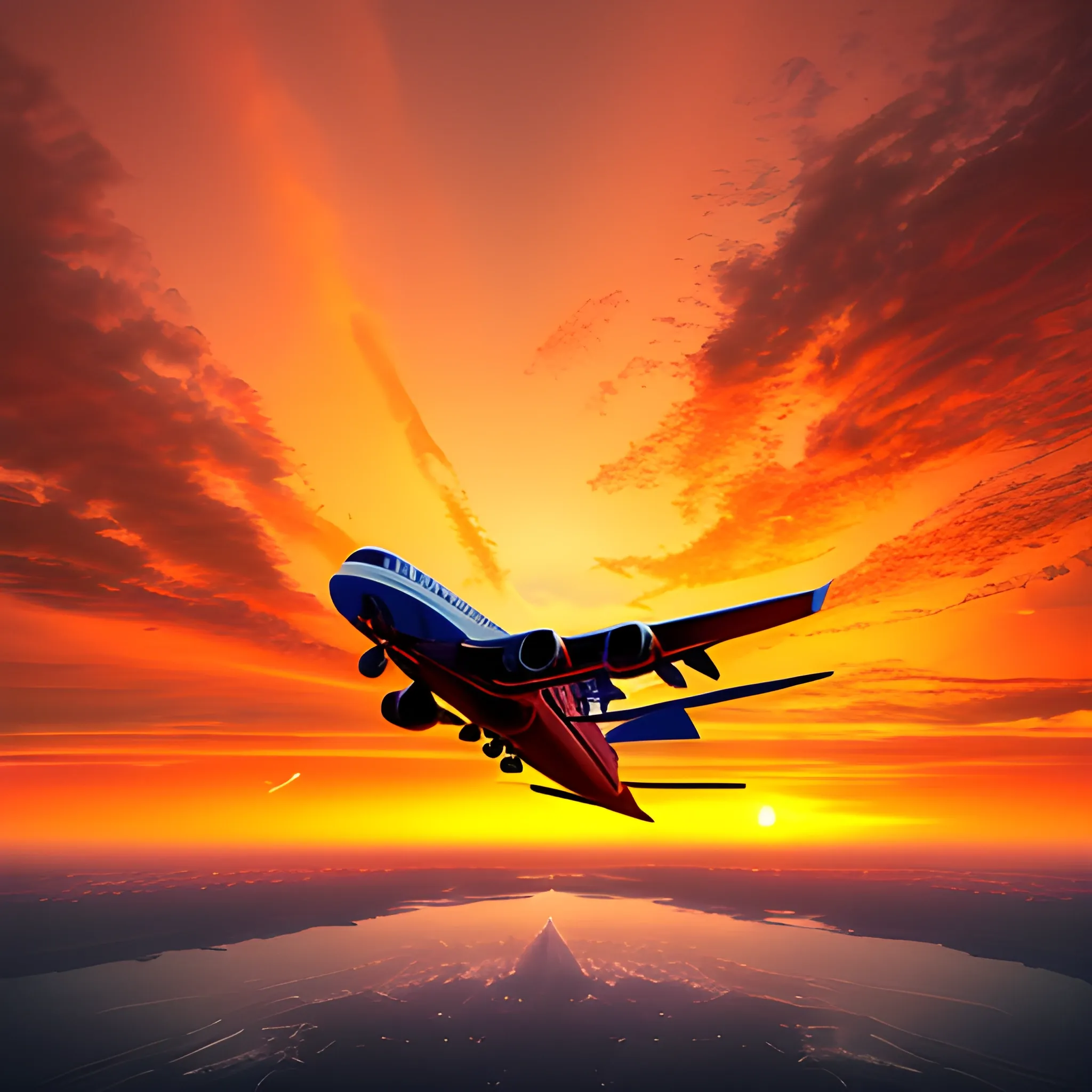 Capture the essence of travel and excitement with our captivating image. Picture a man, with determination in his eyes, as he grabs his luggage and sets off on a journey towards the airport. The backdrop of a stunning sunset paints the sky in hues of orange and pink, creating a breathtaking ambiance. Above, a majestic airplane soars through the clouds, symbolizing endless possibilities and new horizons., 3D