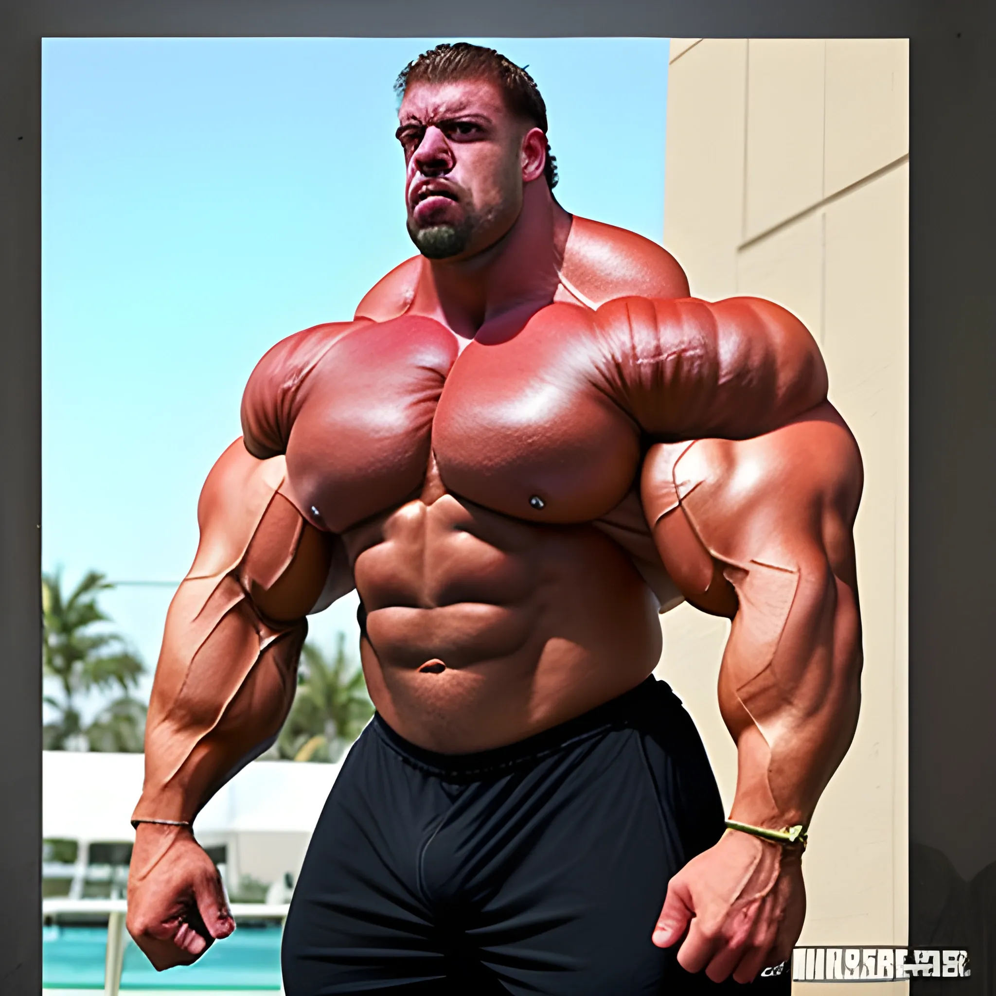 3-meters,  muscle morph, 3000 lbs bodybuilder, gigantic 300 inches biceps, huge biceps, 300 inches enormous triceps, enormous forearms, gigantic traps, 300 inches chest, 