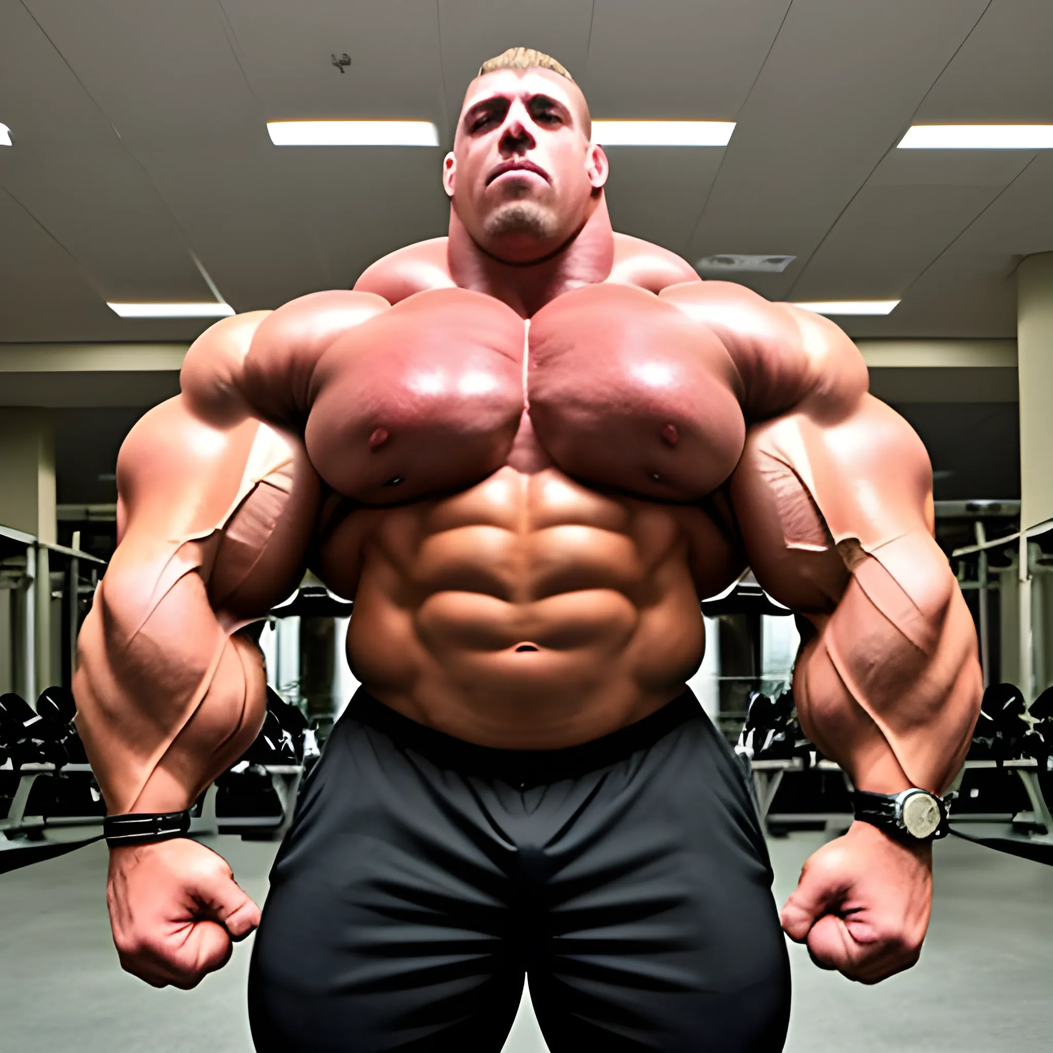 3-meters,  muscle morph, 3000 lbs bodybuilder, gigantic 300 inches biceps, huge biceps, 300 inches enormous triceps, enormous forearms, gigantic traps, 300 inches chest, 