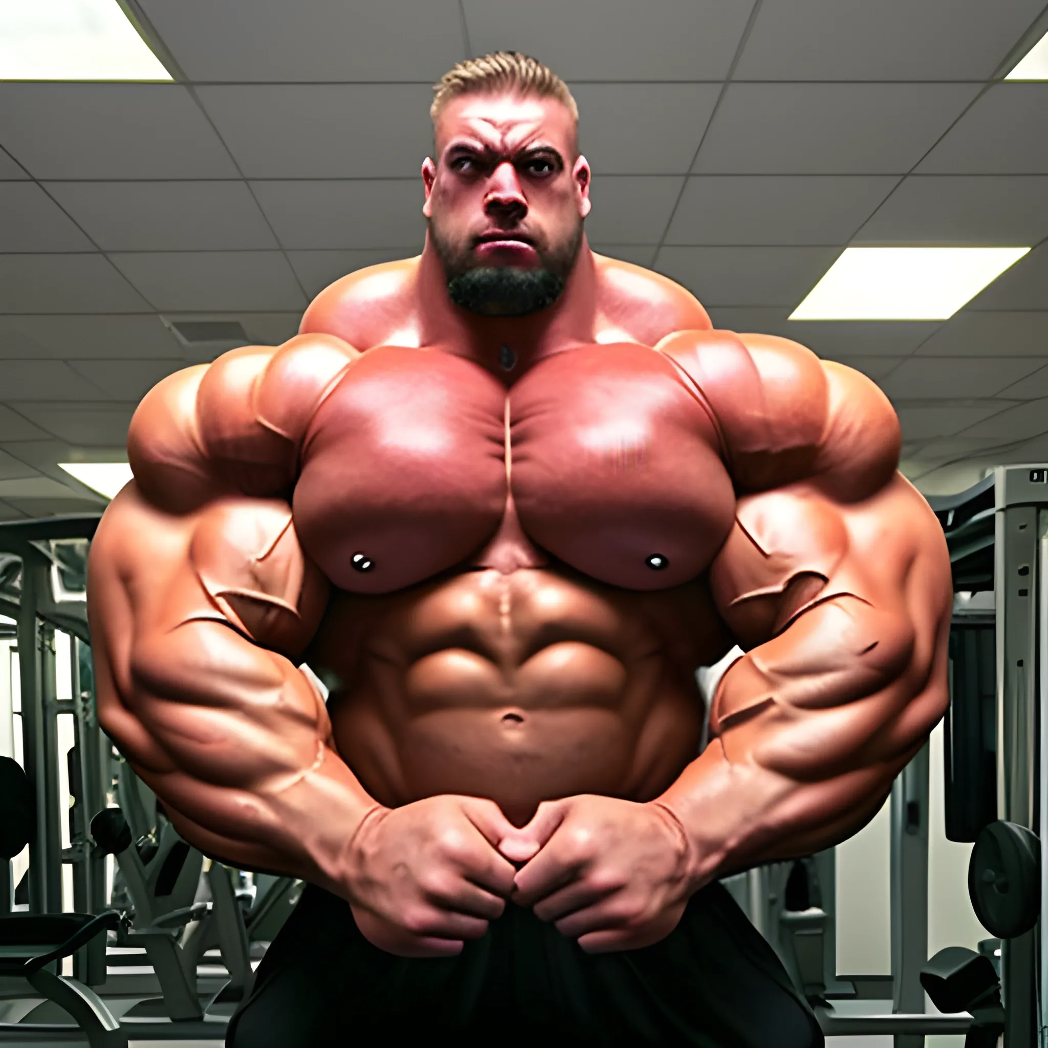 3-meters,  muscle morph, 3000 lbs bodybuilder, gigantic 300 inches biceps, huge biceps, 300 inches enormous triceps, enormous forearms, gigantic traps, 300 inches chest, 