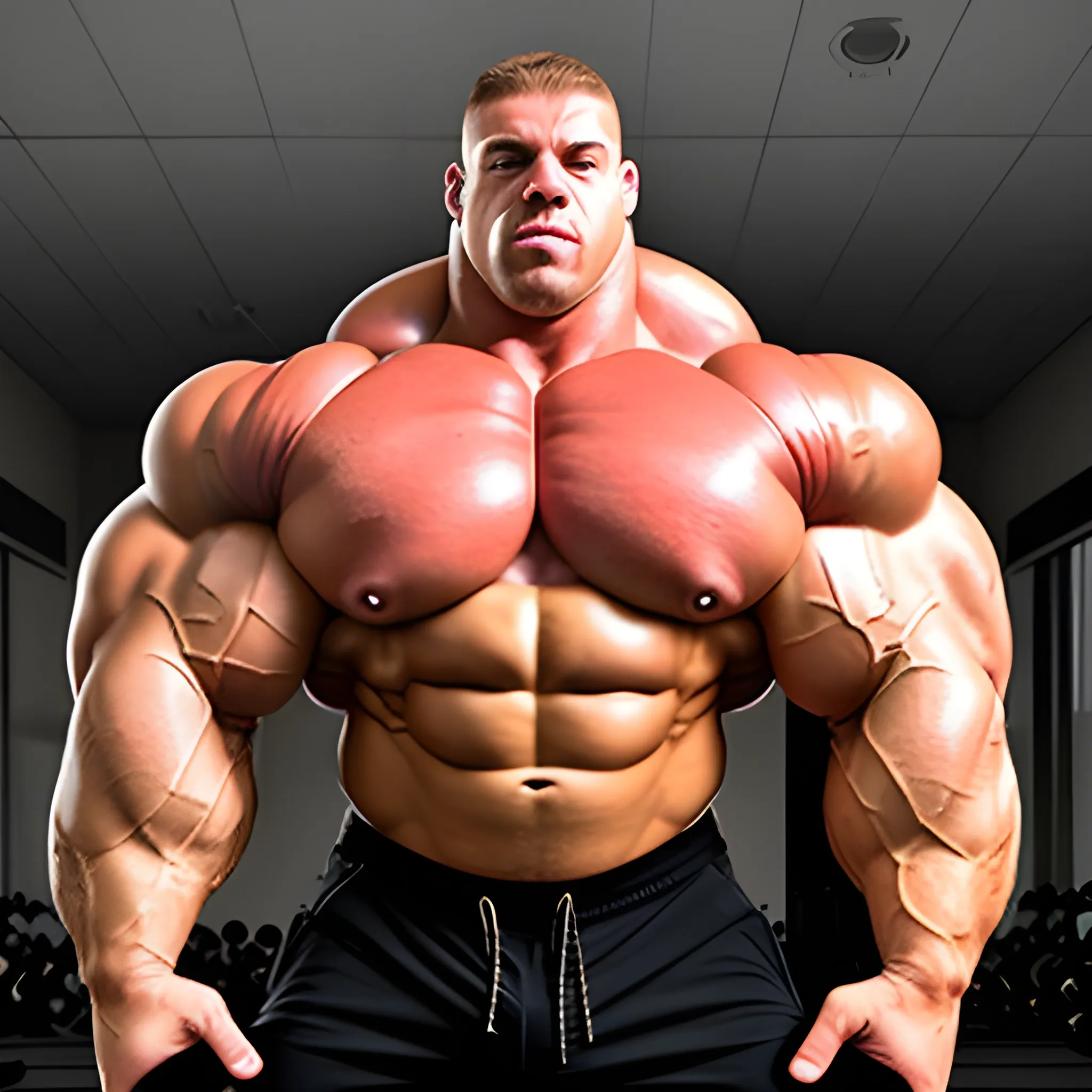 3-meters,  muscle morph, 3000 lbs bodybuilder, gigantic 300 inches biceps, huge biceps, 300 inches enormous triceps, enormous forearms, gigantic traps, 300 inches chest, 