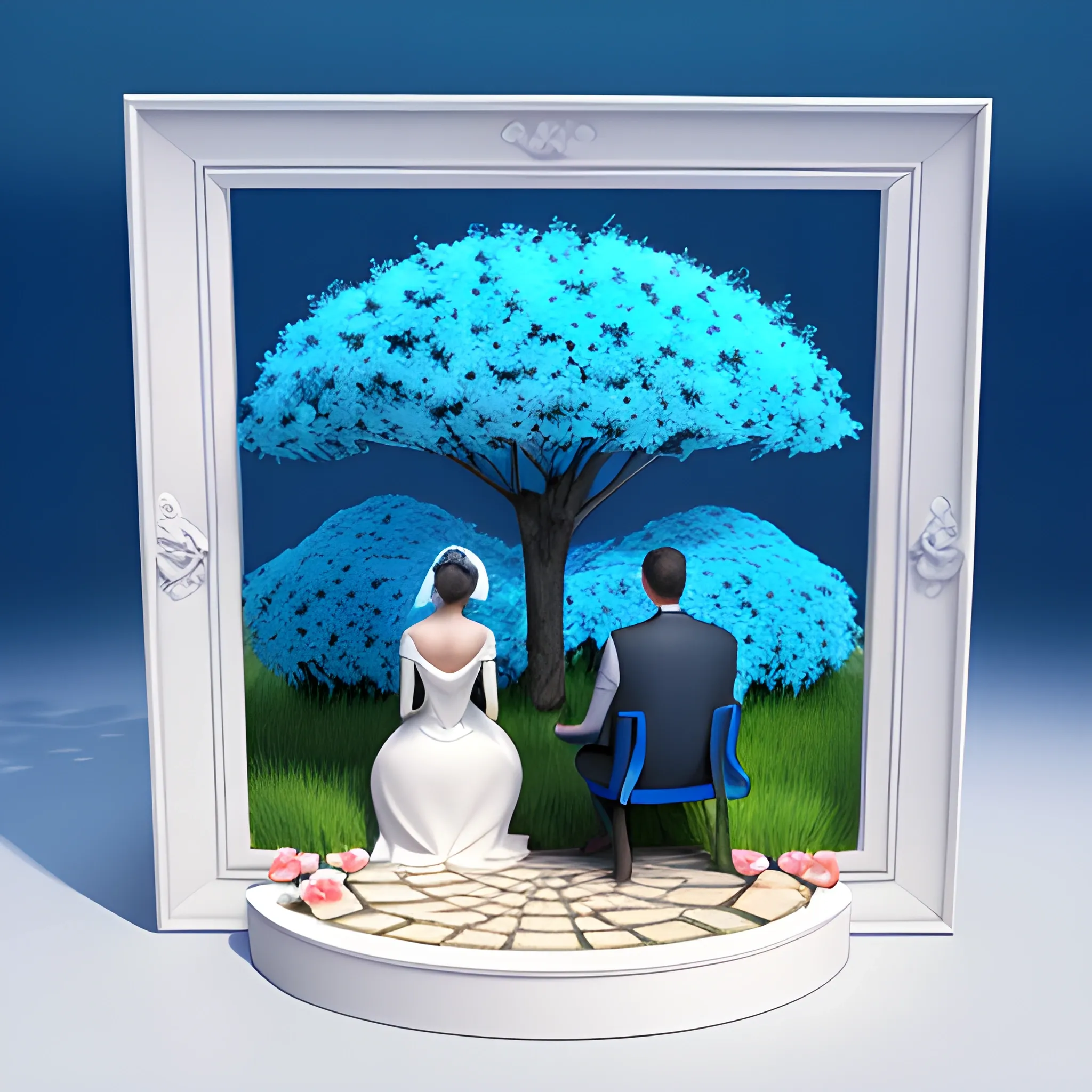 Couple, high detail, blue scene, beautiful illustration, 3D