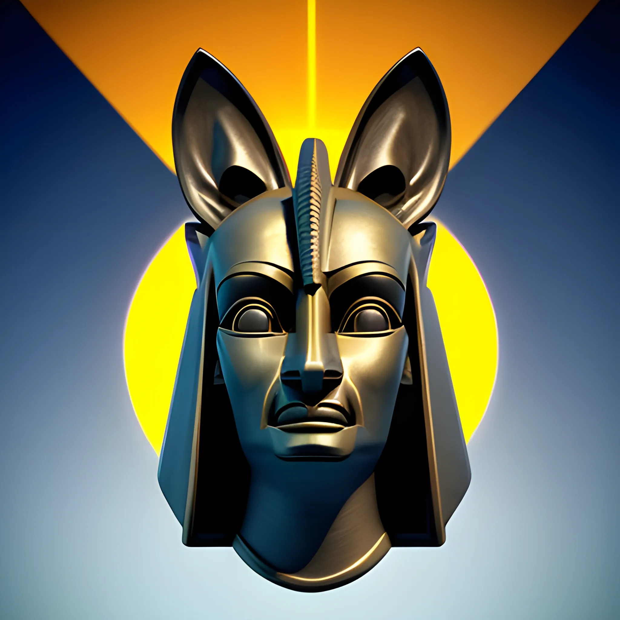 Cabeza de anubis, platillo volante en el cielo y piramides de fo ...