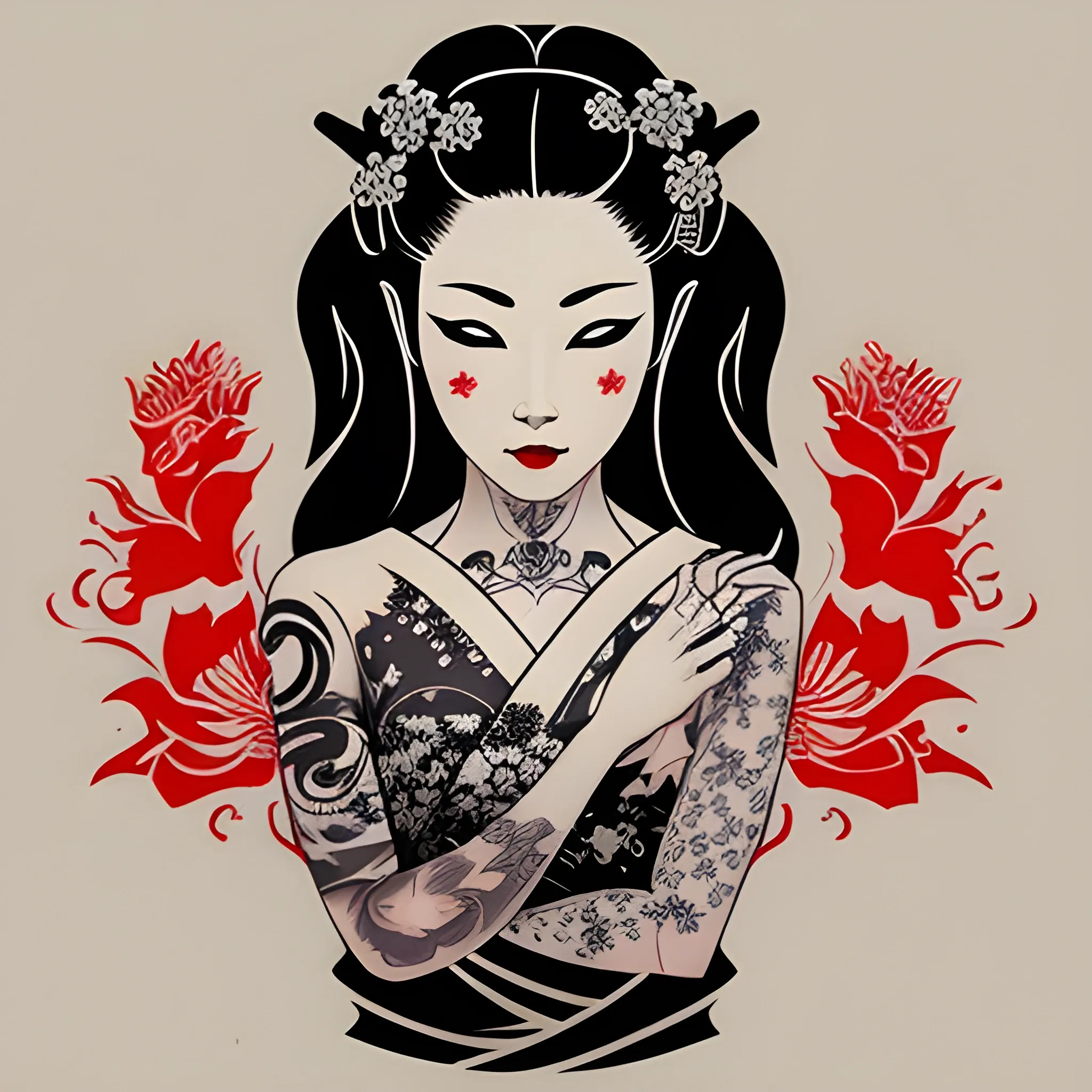 tatto design, tatto stencil, women, japanese geisha