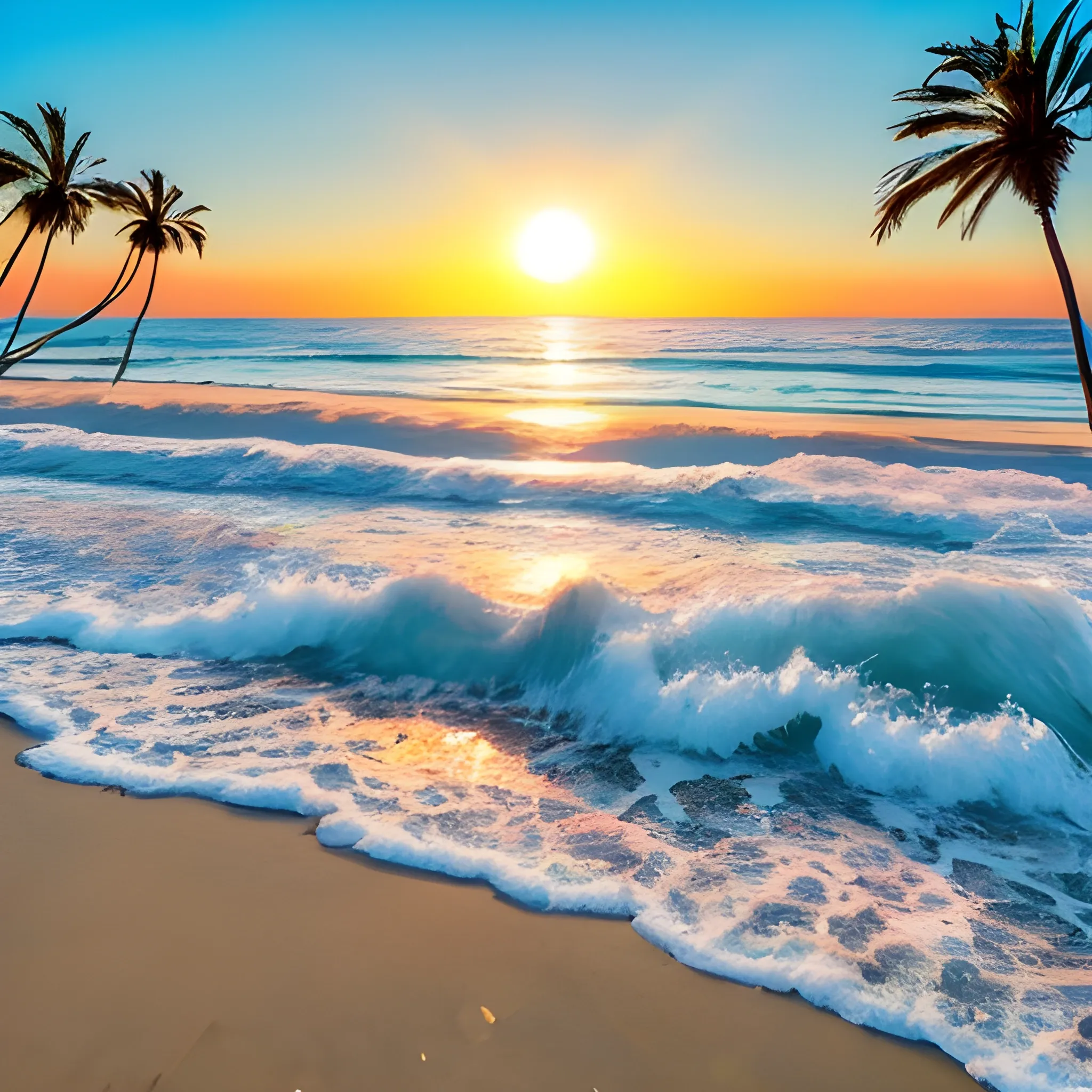  La luz del sol resalta los músculos de su cuerpo y el brillo del agua en su piel. El fondo muestra la hermosa playa con palmeras y el mar azul brillante. El hombre joven parece seguro de sí mismo y atractivo, disfrutando de su día en la playa. La imagen transmite una sensación de tranquilidad y belleza natural., 3D