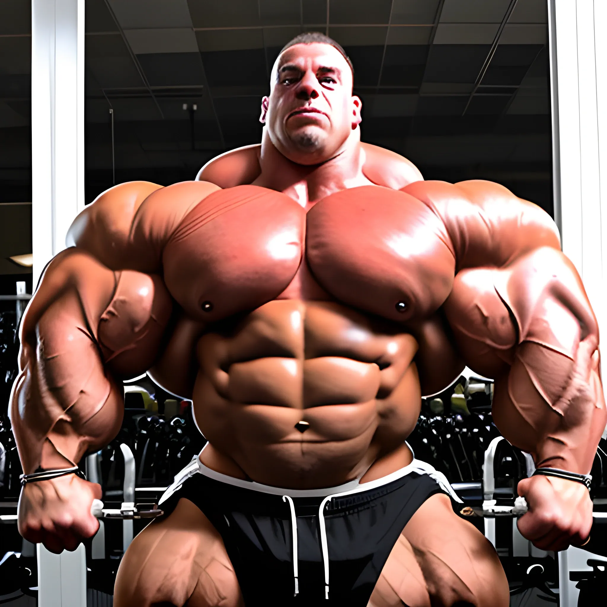 3-meters,  muscle morph, 3000 lbs bodybuilder, gigantic 300 inches biceps, huge biceps, 300 inches enormous triceps, enormous forearms, gigantic traps, 300 inches chest, 