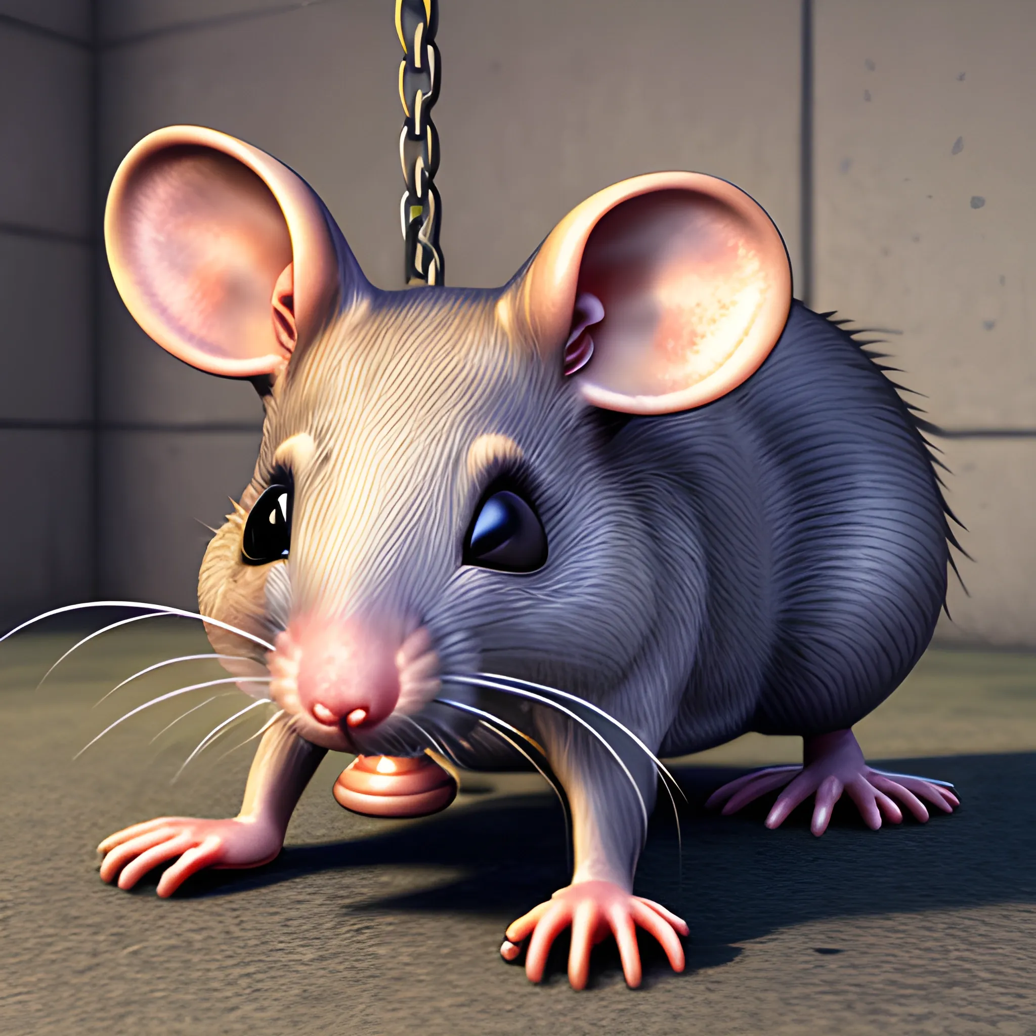 a complete rat behind in prison, 3D, Trippy, Oil Paintin, 3 d rendering. unreal engine. amazing likeness. very detailed. cartoon caricature, animated prisoner rat