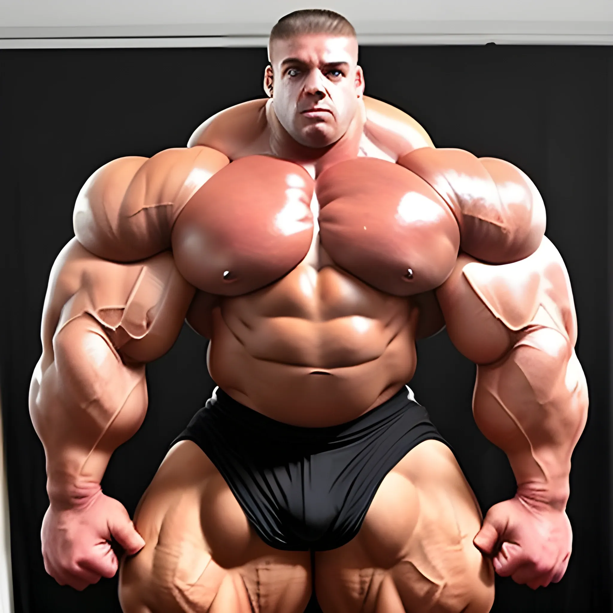 3-meters,  muscle morph, 3000 lbs bodybuilder, gigantic 300 inches biceps, huge biceps, 300 inches enormous triceps, enormous forearms, gigantic traps, 300 inches chest, 