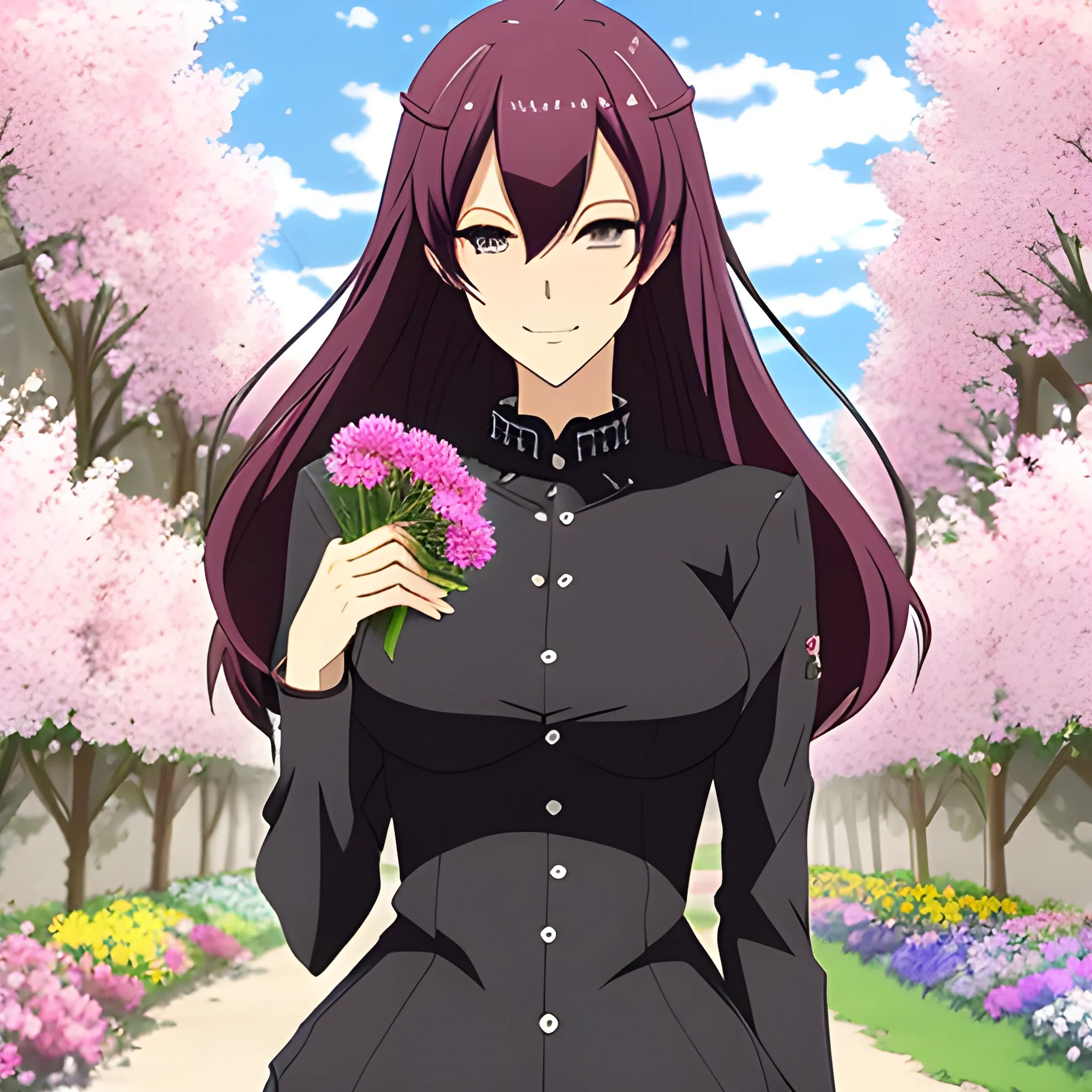 A beauty girl anime with flowers in hand