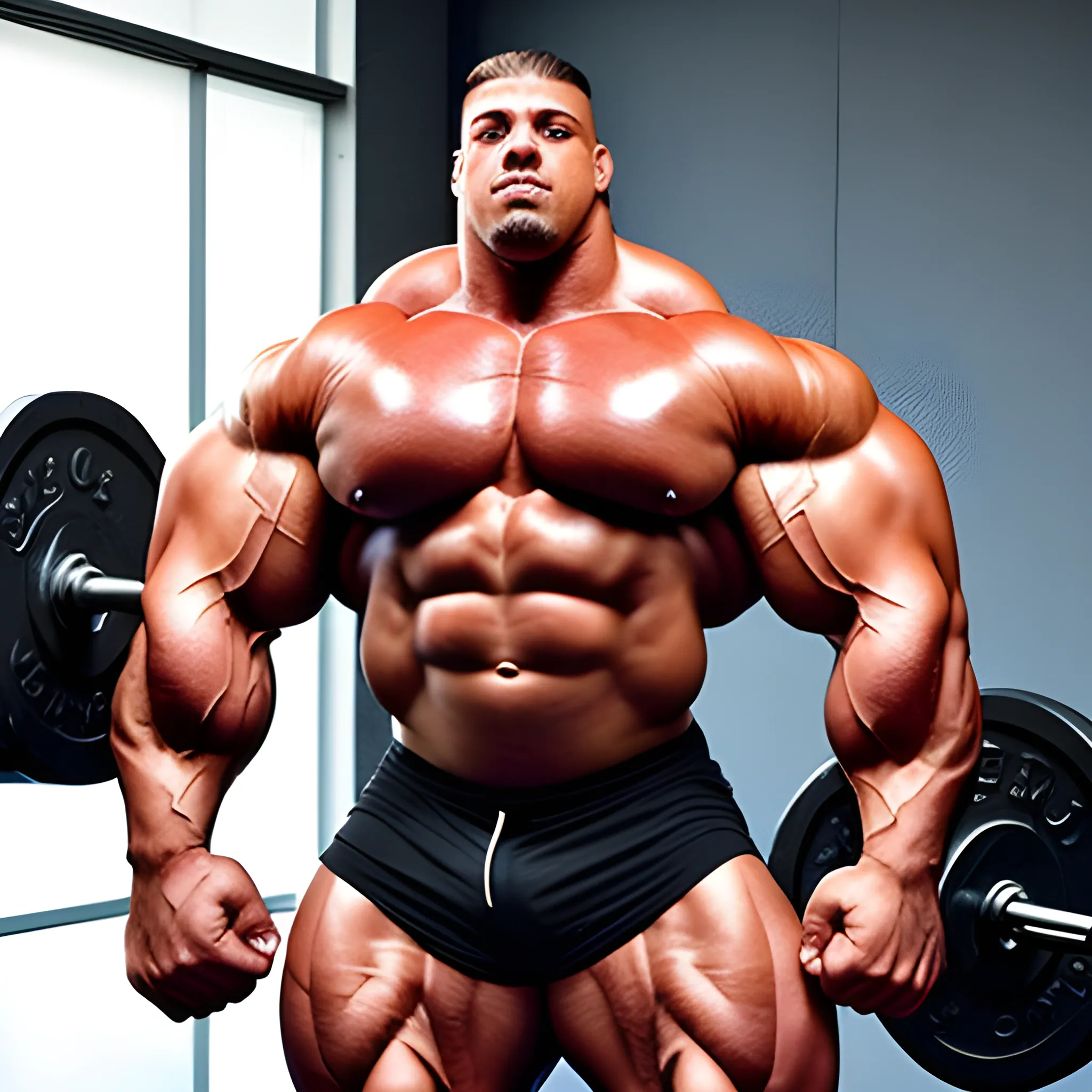 3-meters,  muscle morph, 3000 lbs bodybuilder, gigantic 300 inches biceps, huge biceps, 300 inches enormous triceps, , gigantic traps, 300 inches chest, 