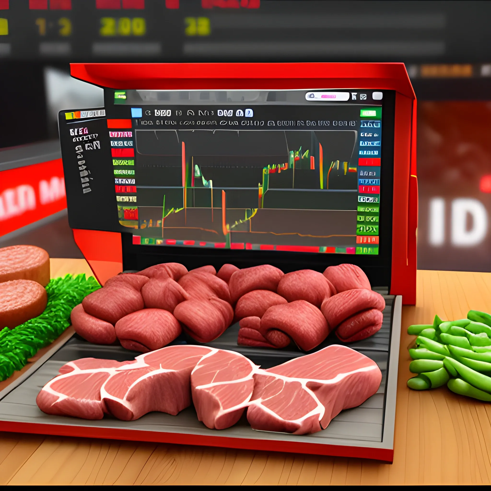 meat seller is trading crypto. 3D