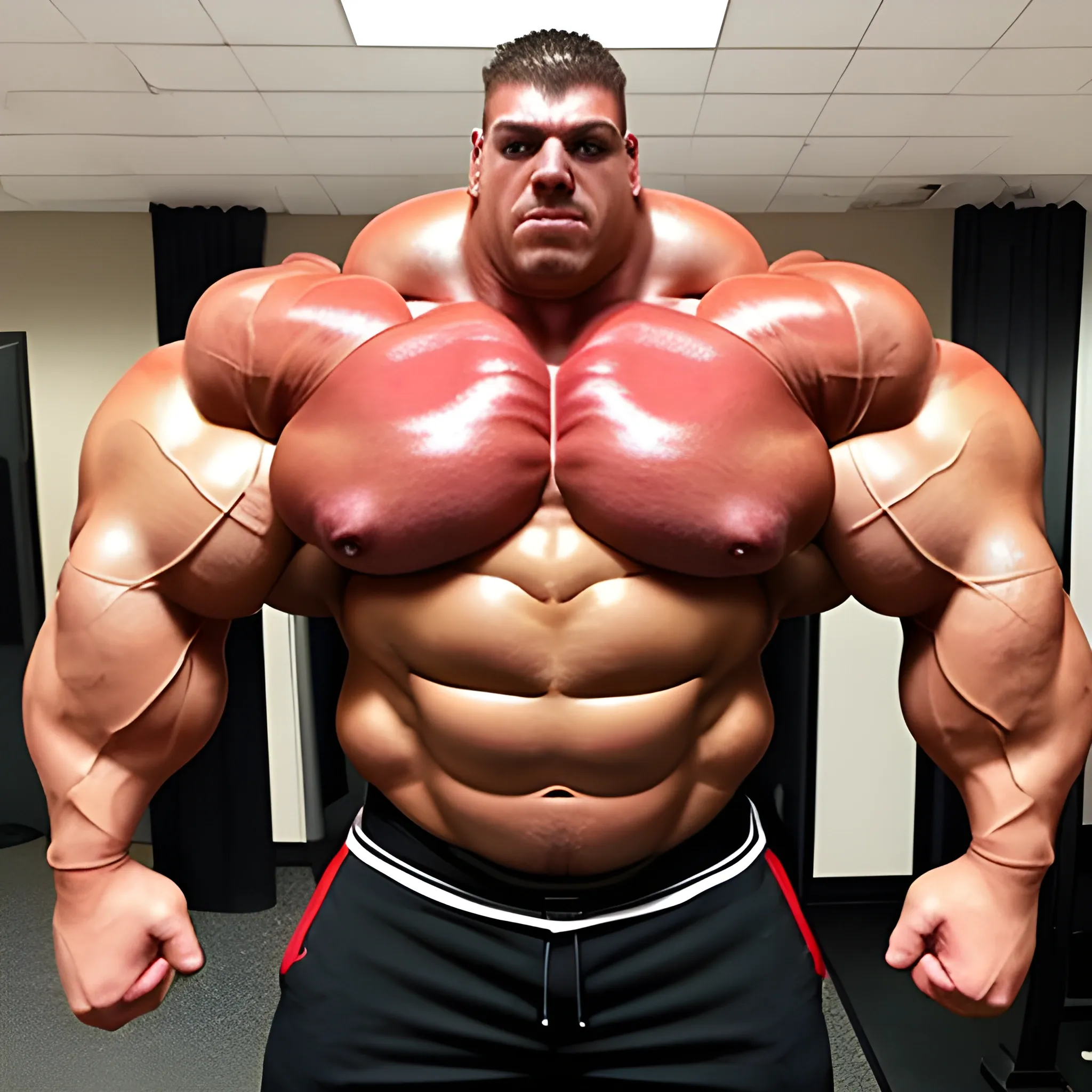 3-meters,  muscle morph, 3000 lbs bodybuilder, gigantic 300 inches biceps, huge biceps, 300 inches enormous triceps, , gigantic traps, 300 inches chest, 