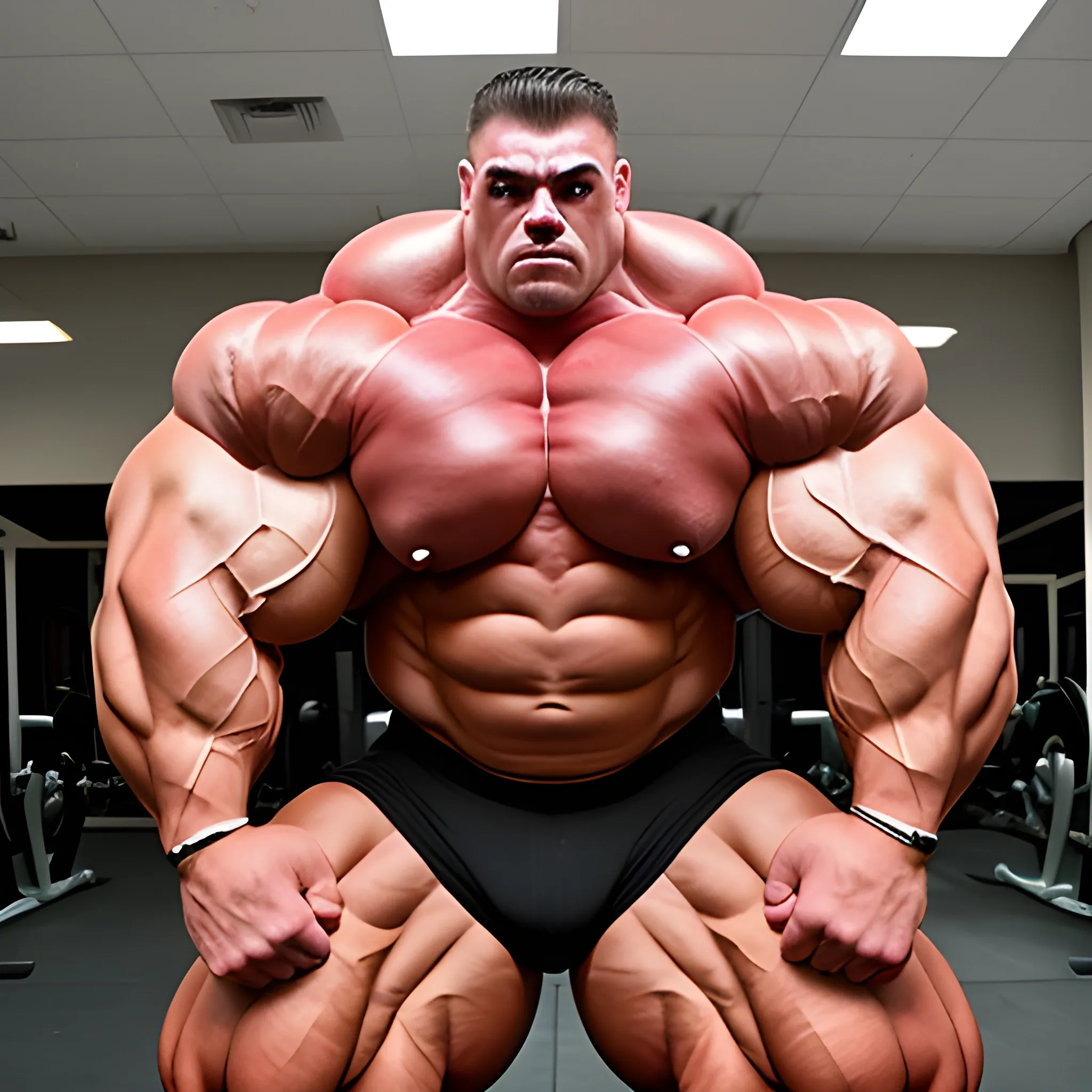 3-meters,  muscle morph, 3000 lbs bodybuilder, gigantic 300 inches biceps, huge biceps, 300 inches enormous triceps, , gigantic traps, 300 inches chest, 