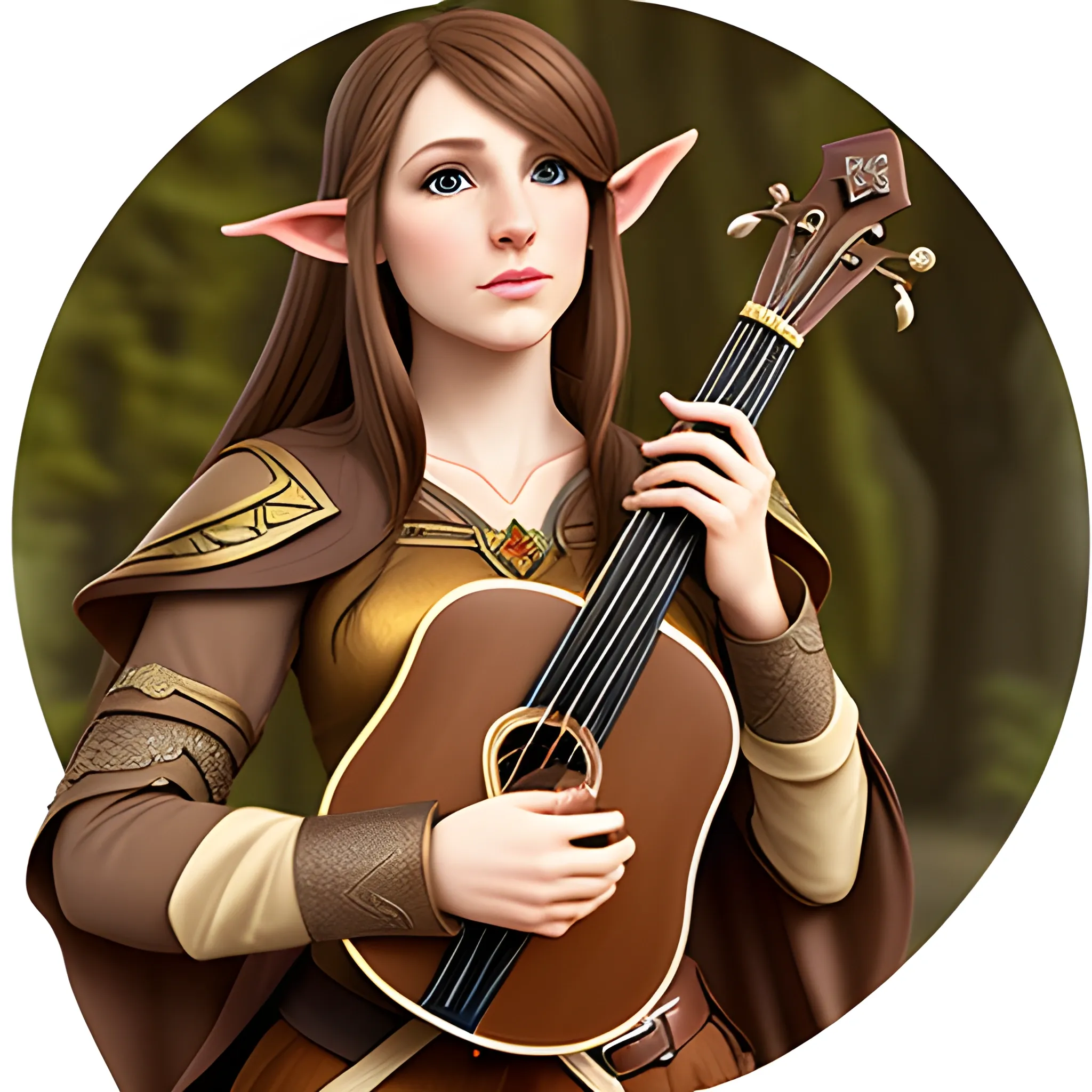 female half elf bard medium light brown hair playing lute