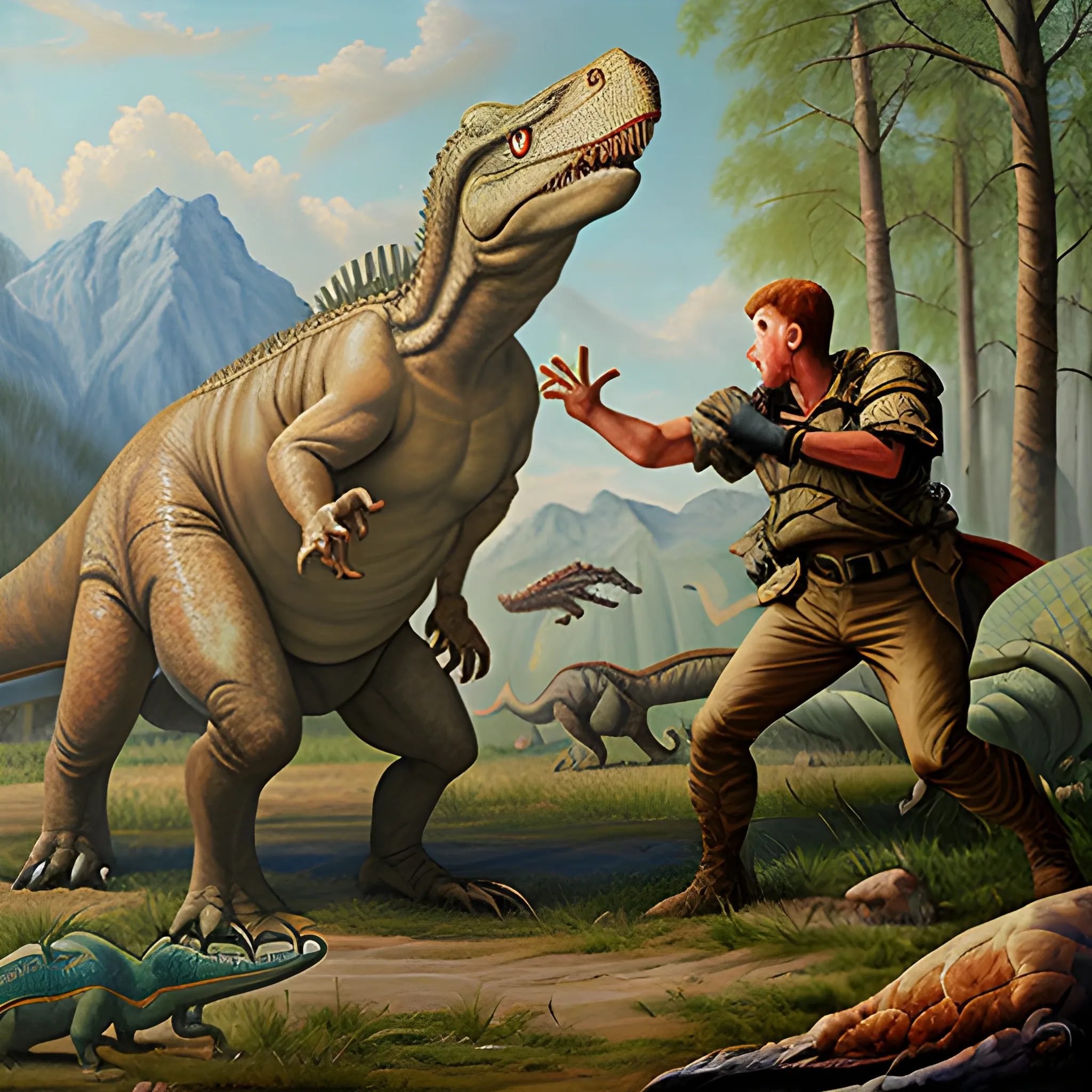 The war between dinosaurs and Russians, ,  Oil Painting