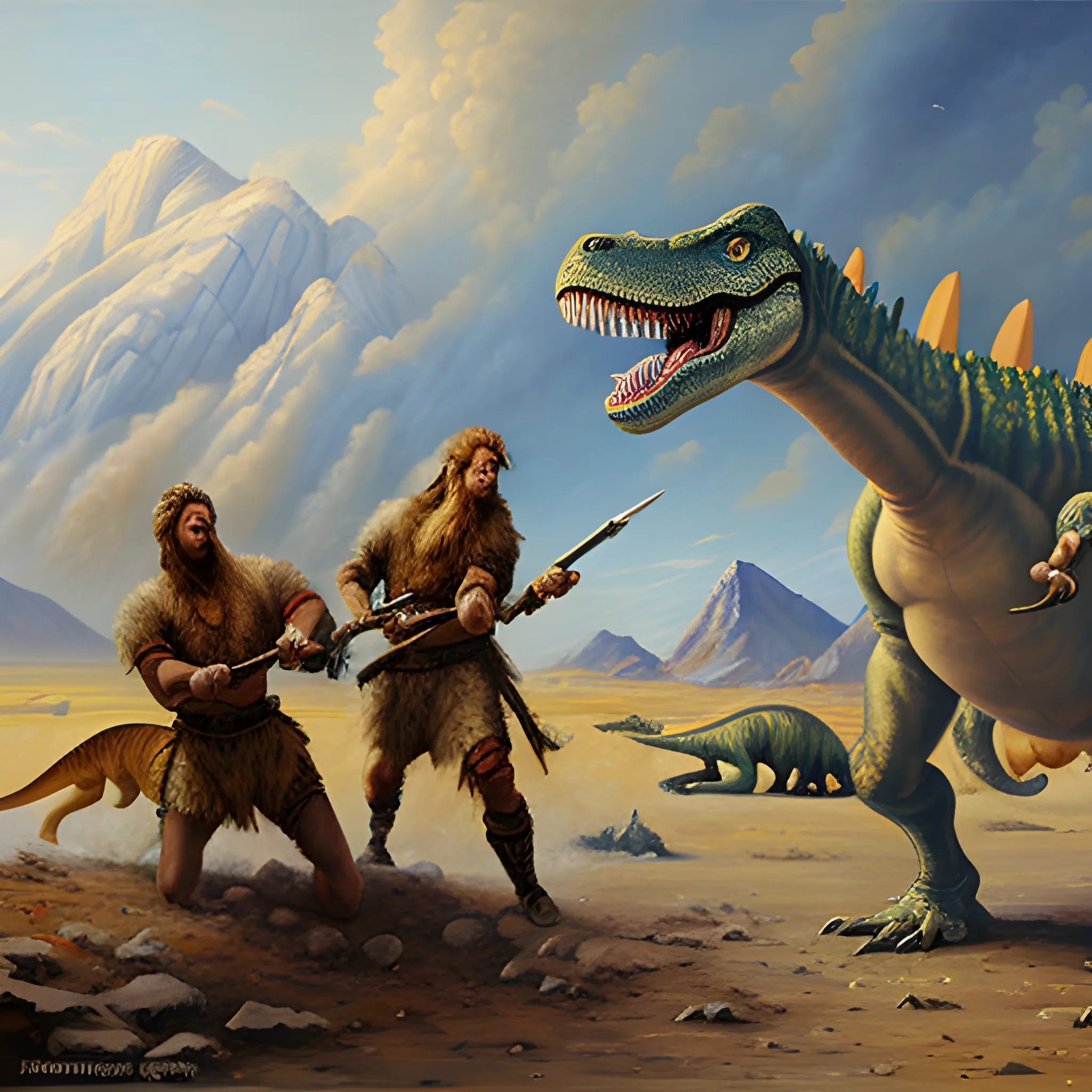 Most the war between dinosaurs and ancient Kazakhs, ,  Oil Painting