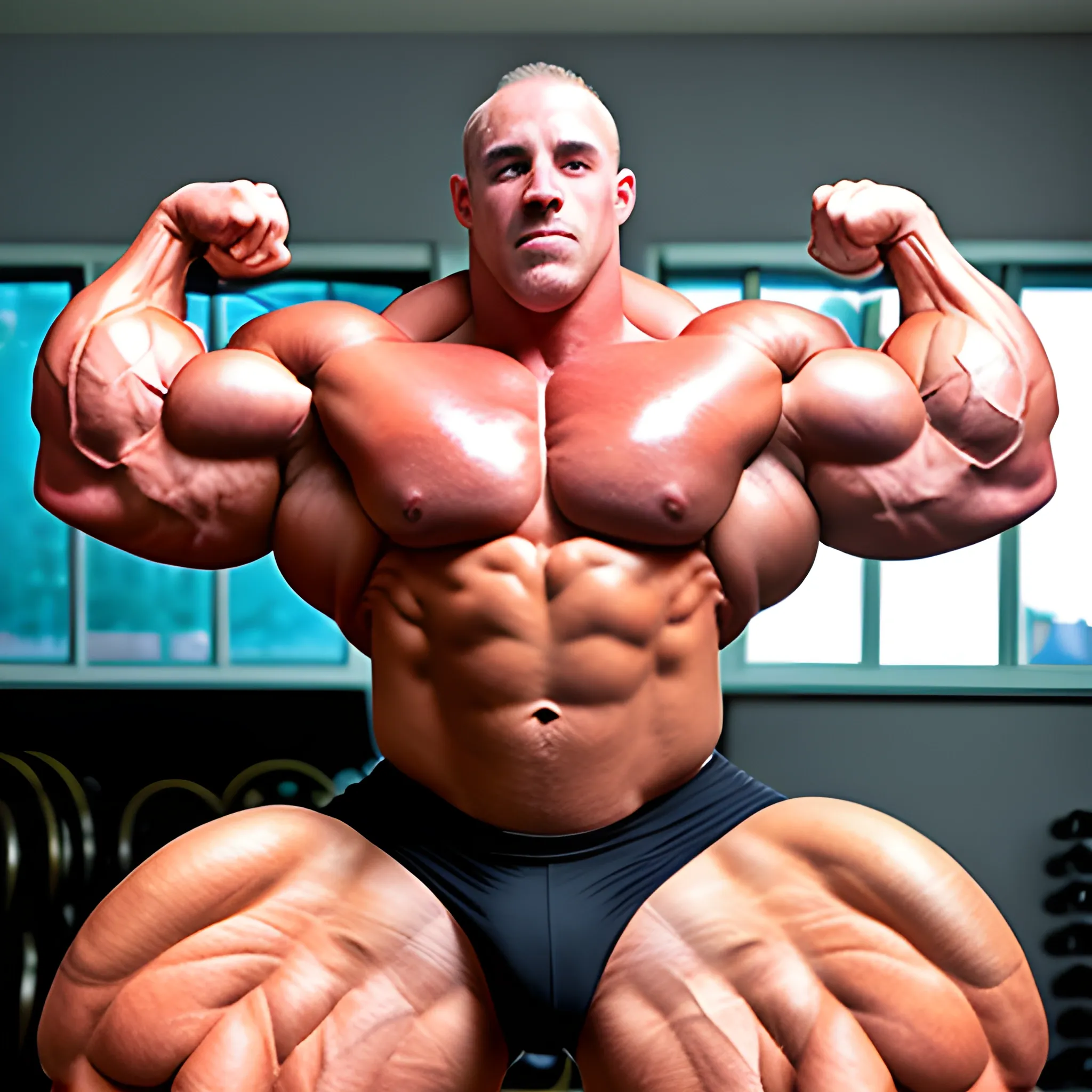 3-meter bodybuilder with a beautiful muscle morph, flex their massive 3000 lbs, BODY MONSTER MUSCLE, big bulge,