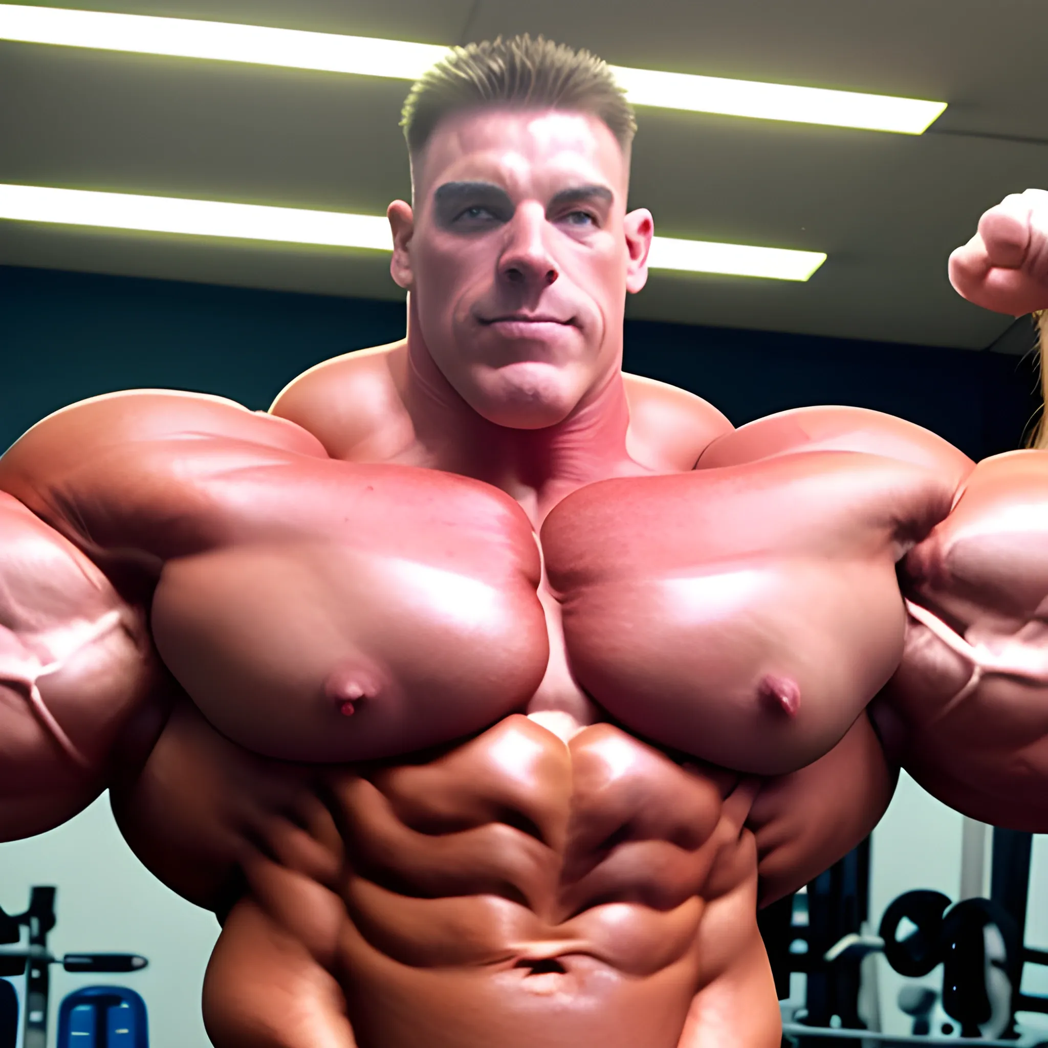 3-meter bodybuilder with a beautiful muscle morph, flex their massive 3000 lbs, BODY MONSTER MUSCLE, big bulge,