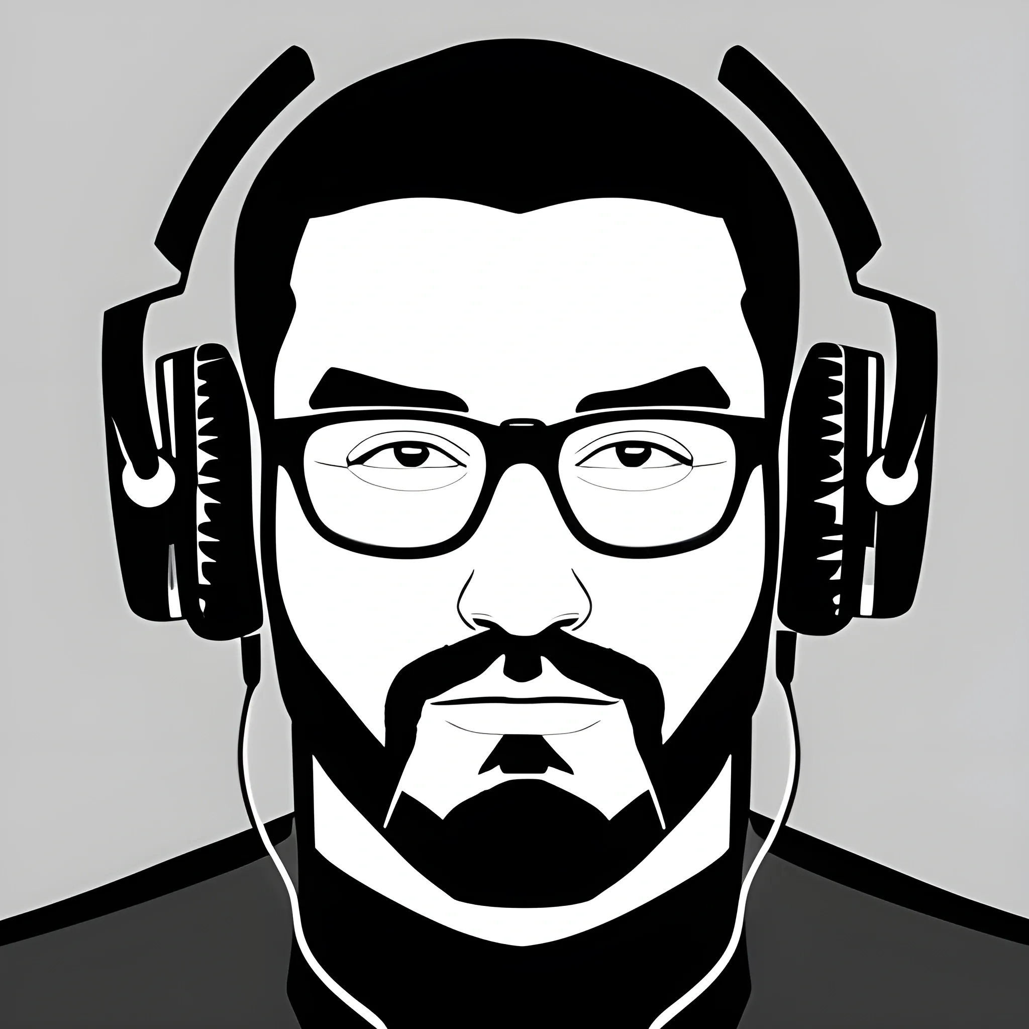 logo, draw, boy, glasses, headphones, fat
