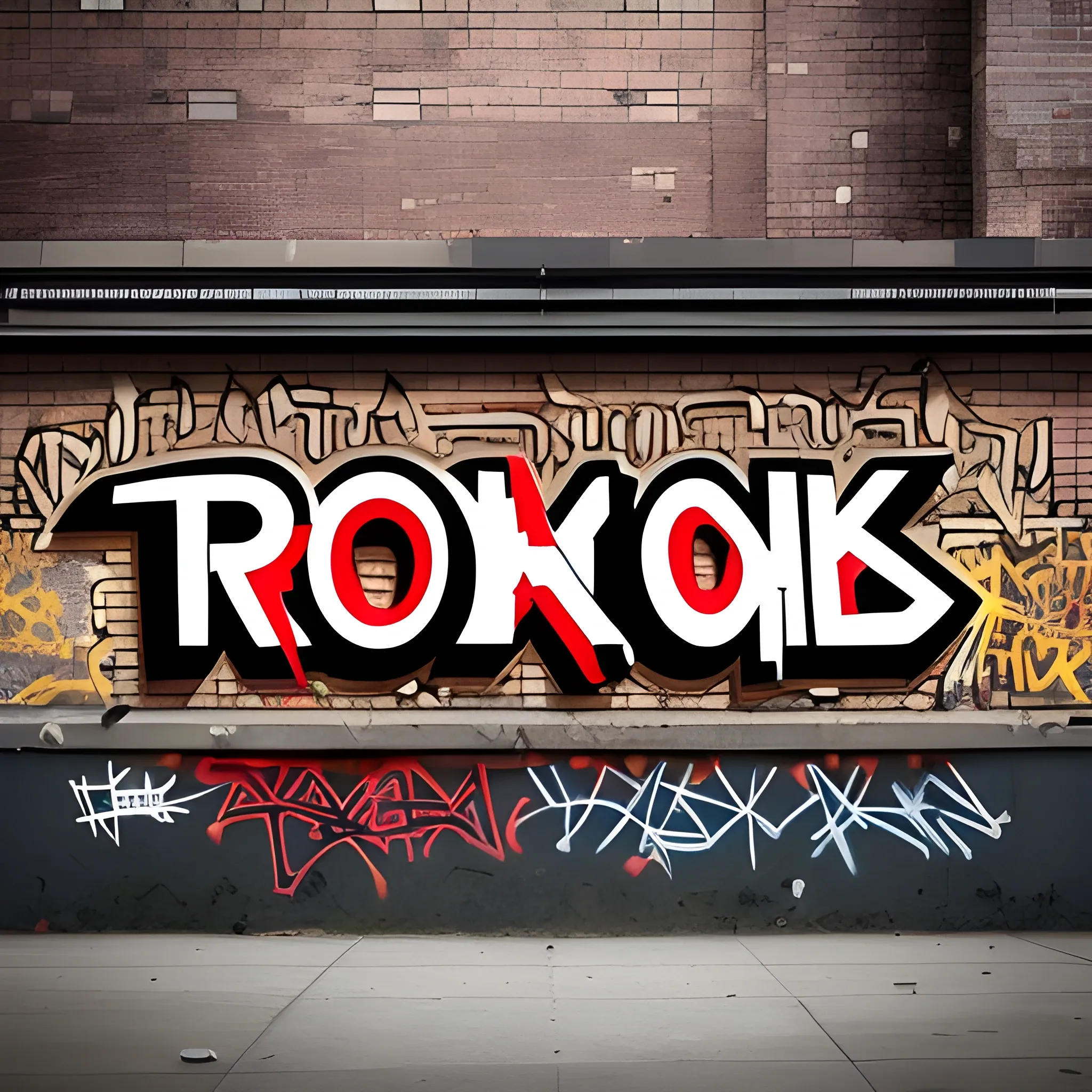 my companies name is Rook Media. I want this name in three dimensions. I want it to be in an urban setting in the ghetto of New York. I wanted it to be graffiti like on a subway, but very intricate designed in the letters should all be intertwined together.