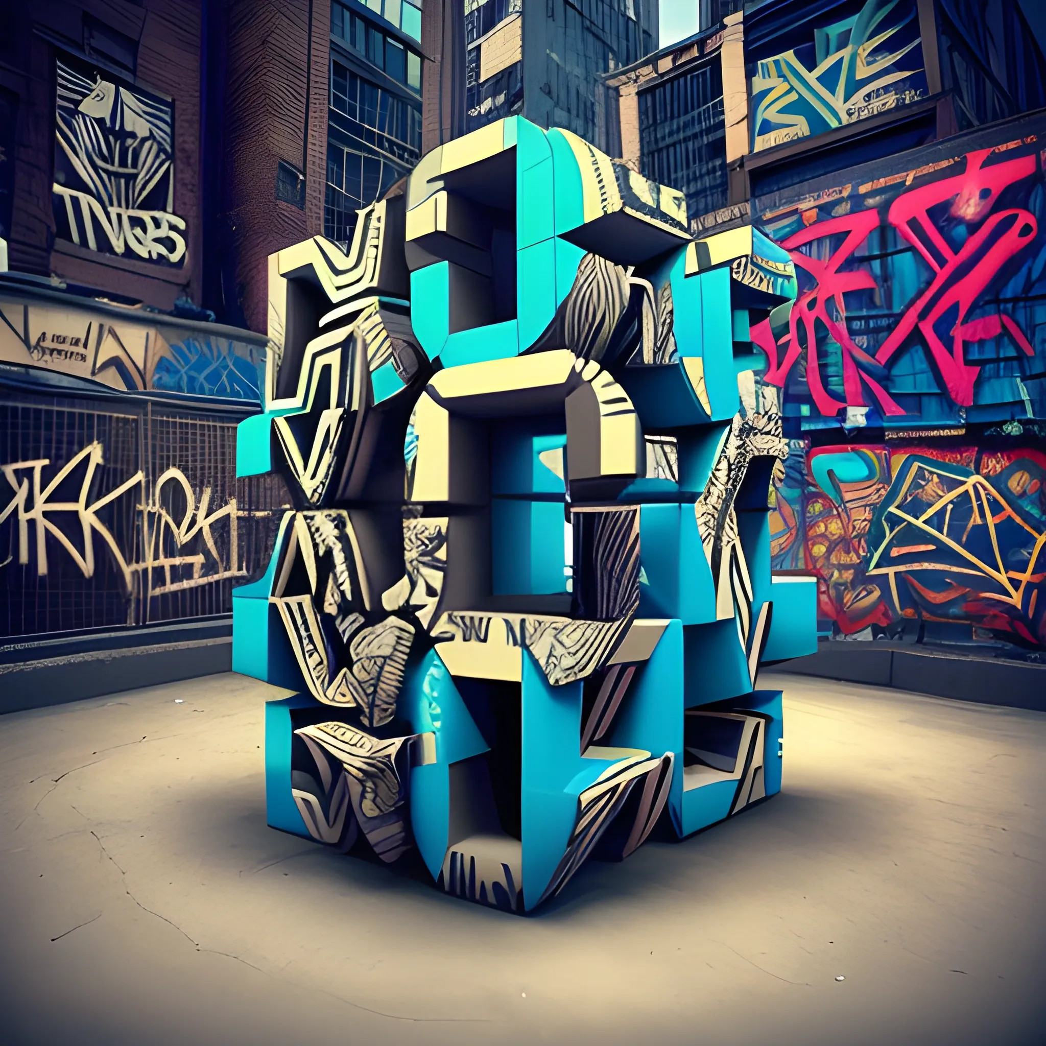 my companies name is Rook Media. I want this name in three dimensions. I want it to be in an urban setting in the ghetto of New York. I wanted it to be graffiti like on a subway, but very intricate designed in the letters should all be intertwined together., 3D, Cartoon, Trippy