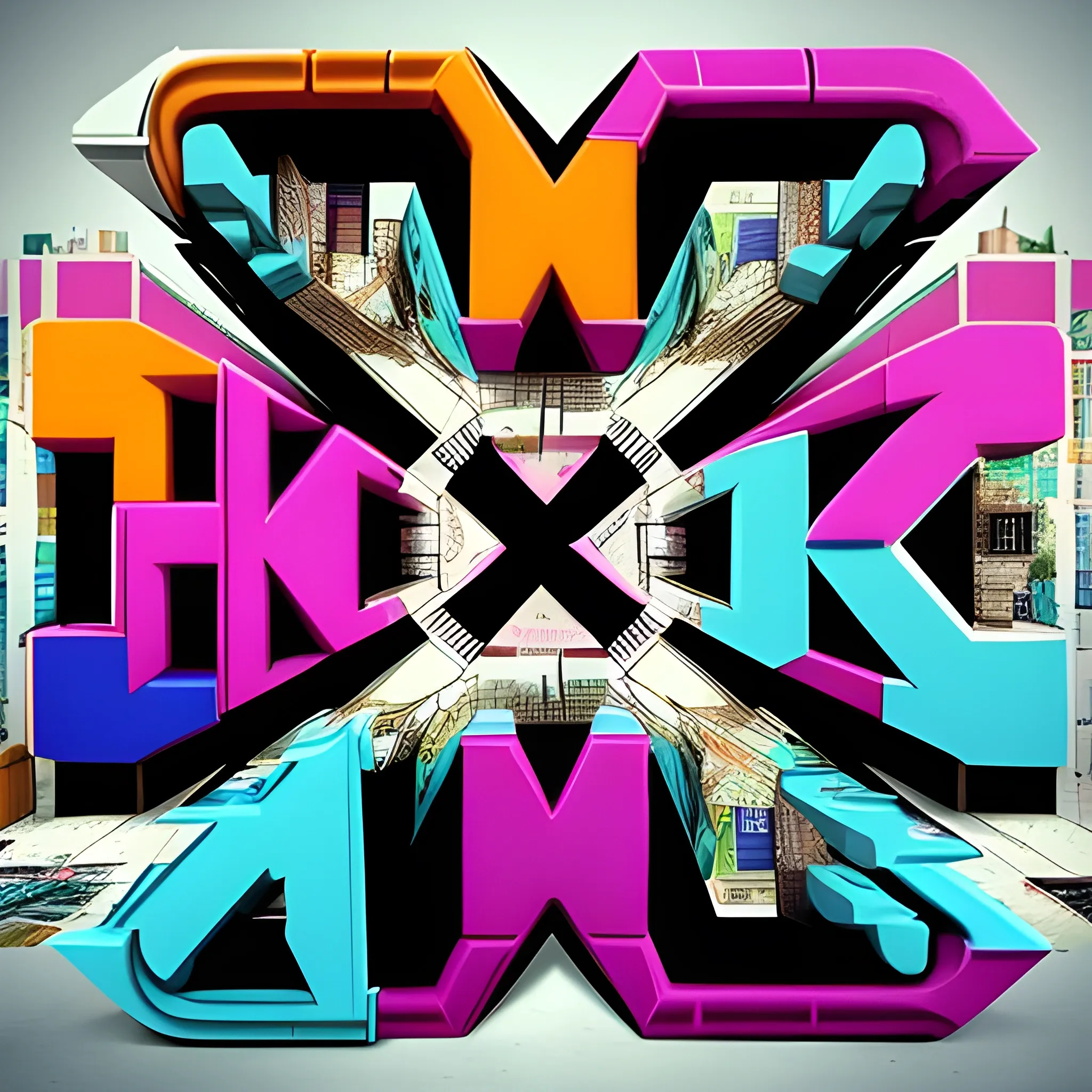 my companies name is Rook Media. I want this name in three dimensions. I want it to be in an urban setting in the ghetto of New York. I wanted it to be graffiti like on a subway, but very intricate designed in the letters should all be intertwined together., 3D, Cartoon, Trippy