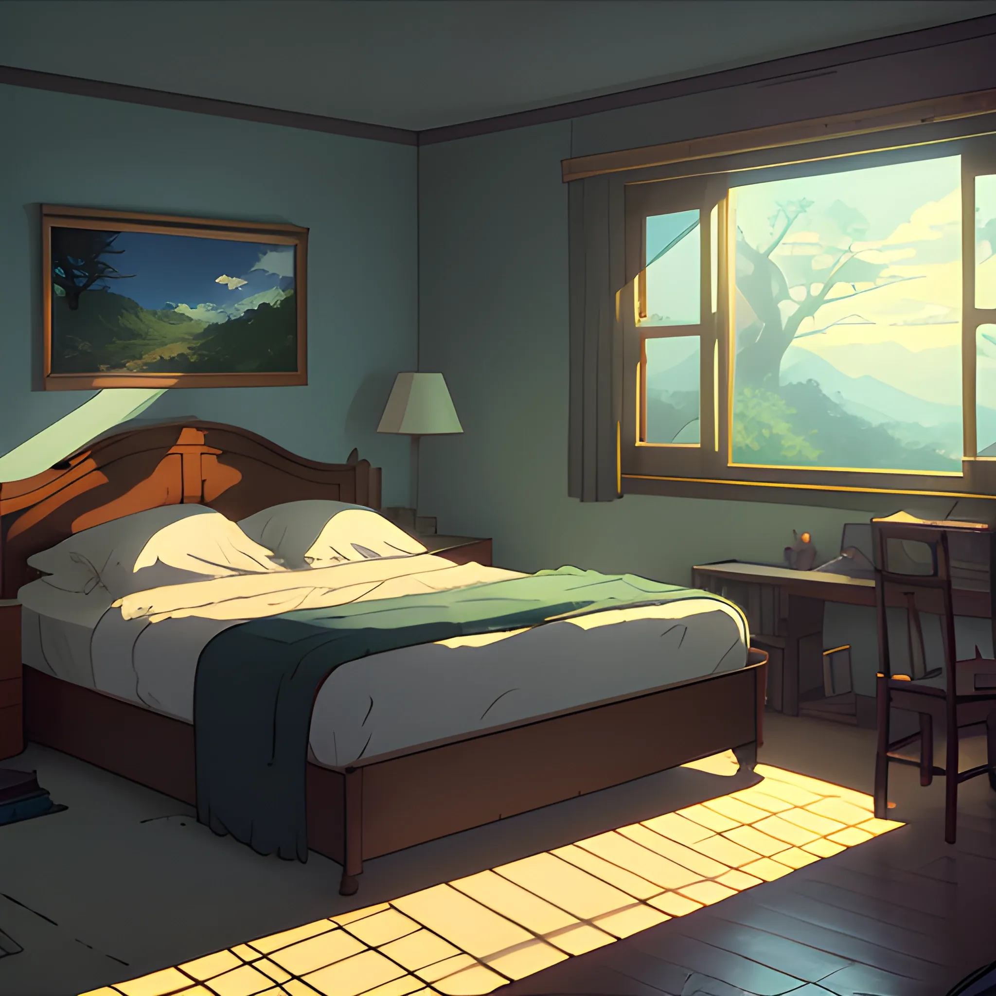 bedroom... in the style of makoto shinkai and greg rutkowski and ...