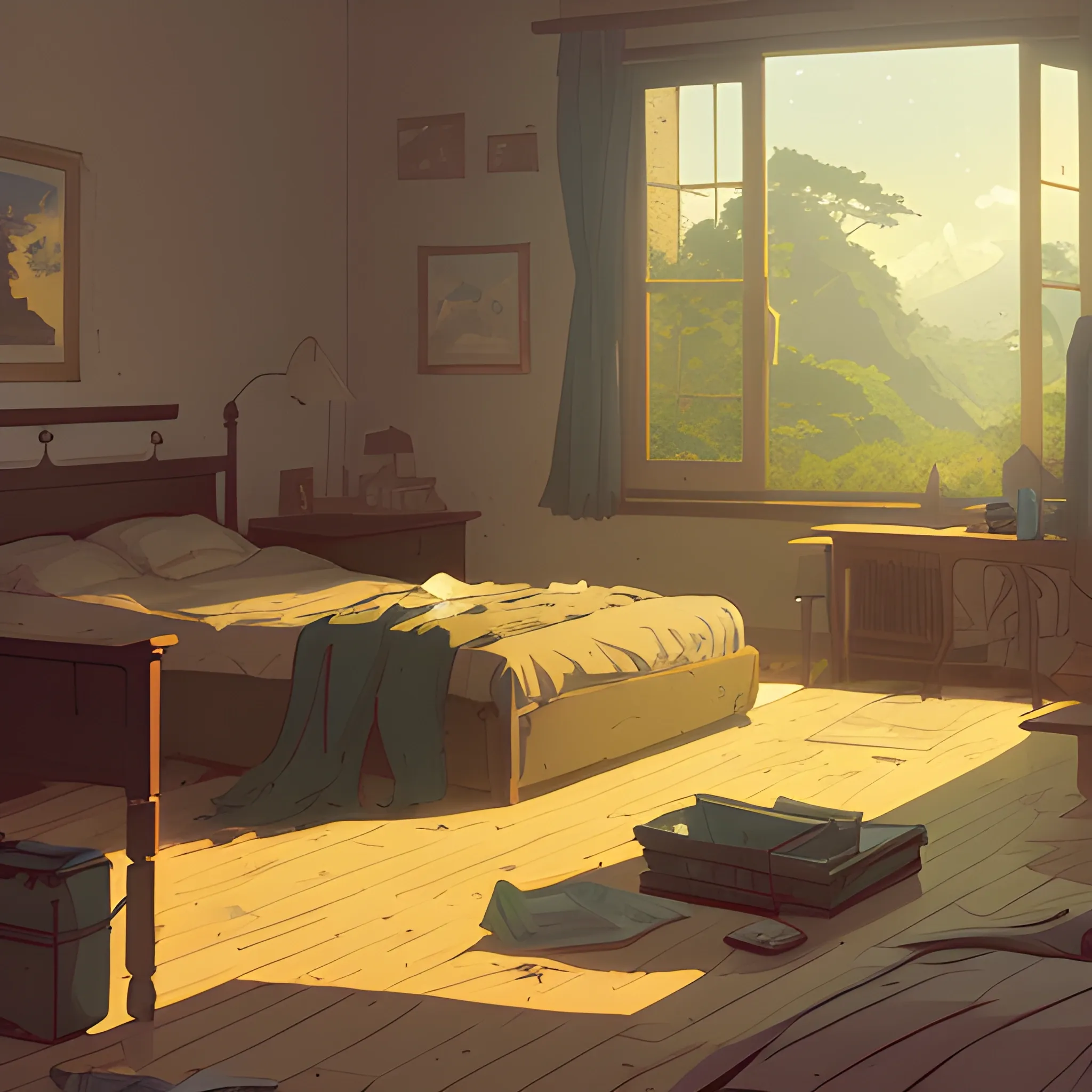 bedroom... in the style of makoto shinkai and greg rutkowski and albert bierstadt and james gurney