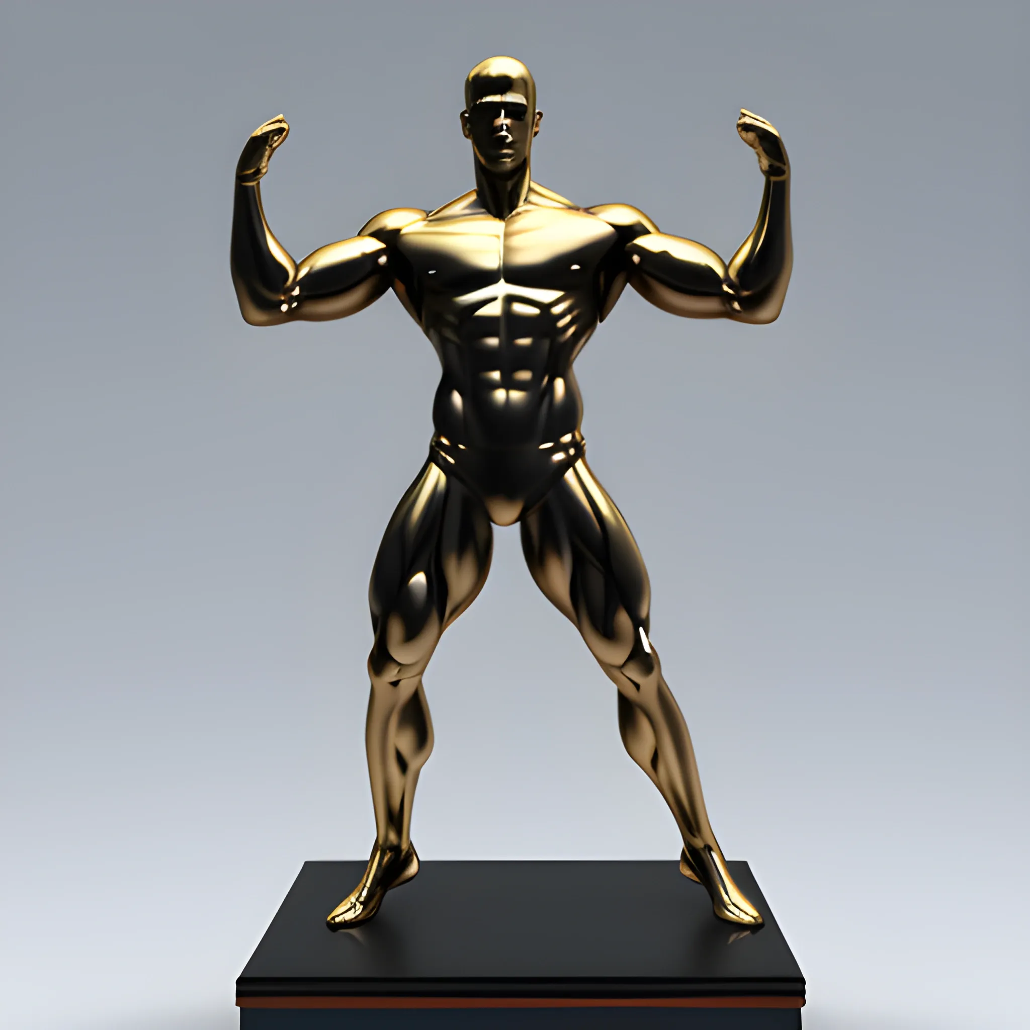 3d render of an award statuette in the form of a transparent muscular man, snapping photos with a professional photo camera, full body on pedestal, symmetry, no hair, academy award like, 3d