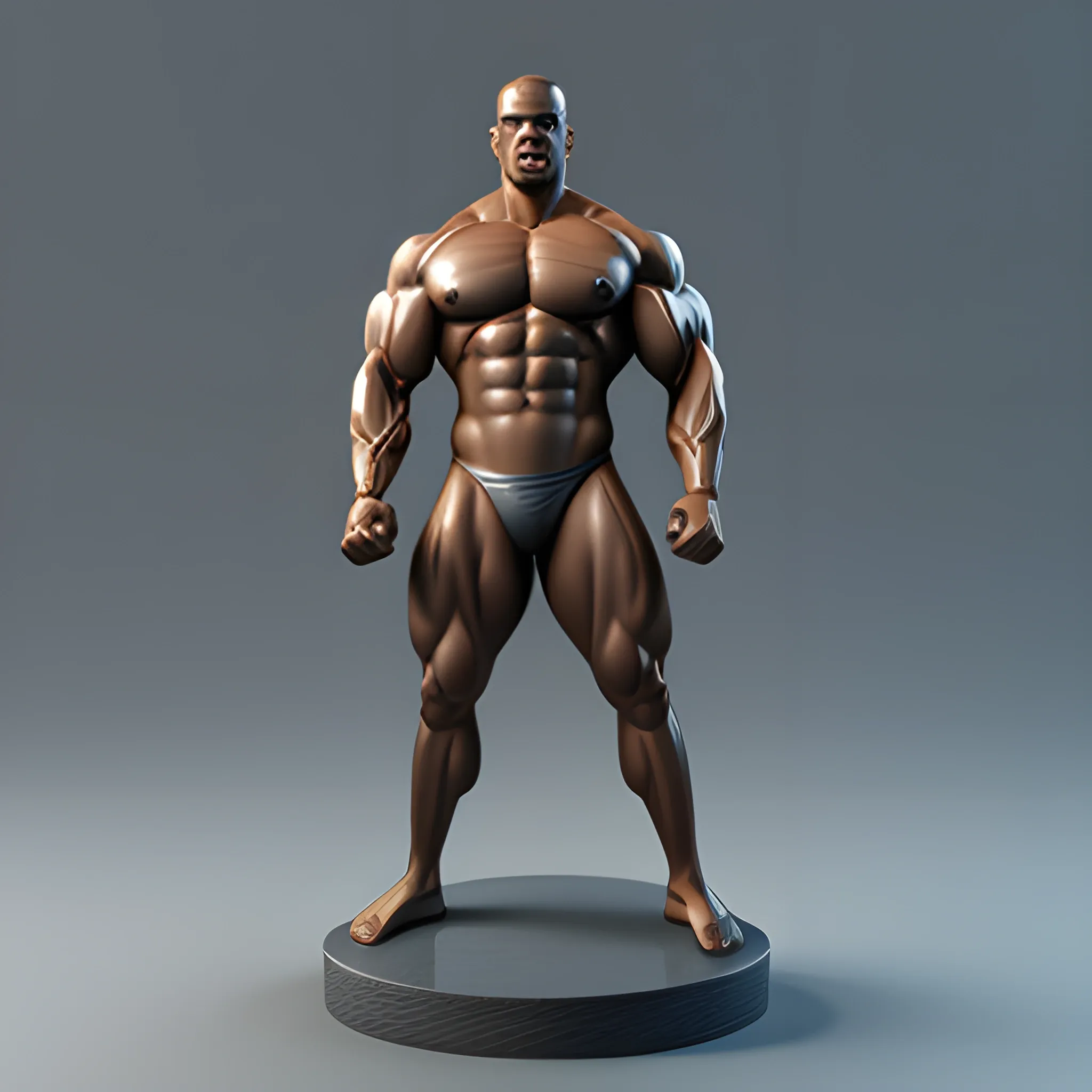 3d render of a muscular man, snapping a photo with a professional camera, full body on pedestal, symmetry, no hair, academy award like statuette, 3d