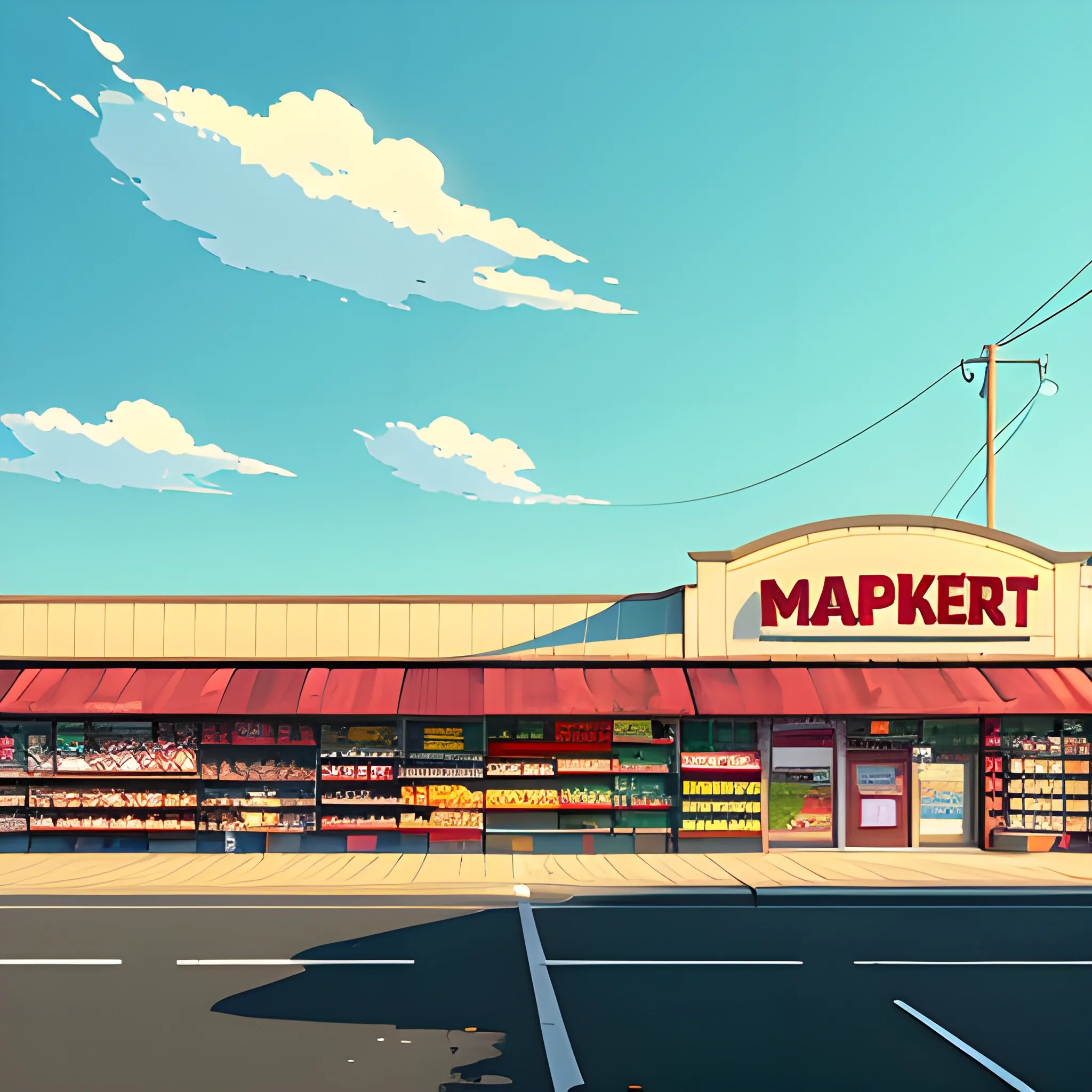 large view of supermarket... in the style of makoto shinkai and greg rutkowski and albert bierstadt and james gurney