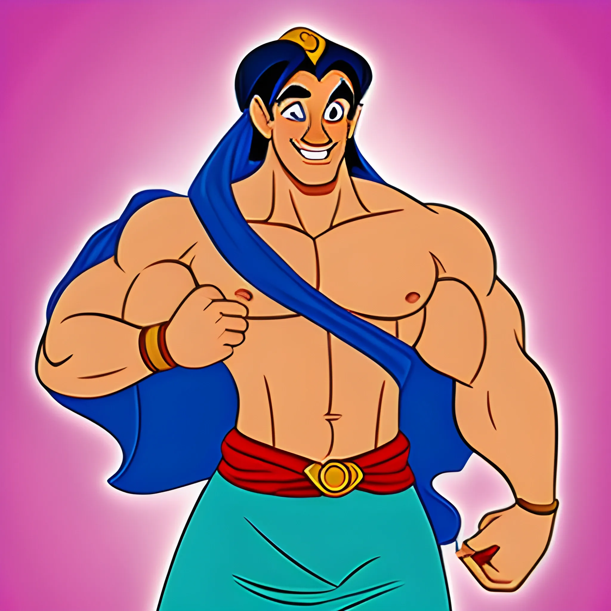 Aladdin with his big muscles out, Cartoon