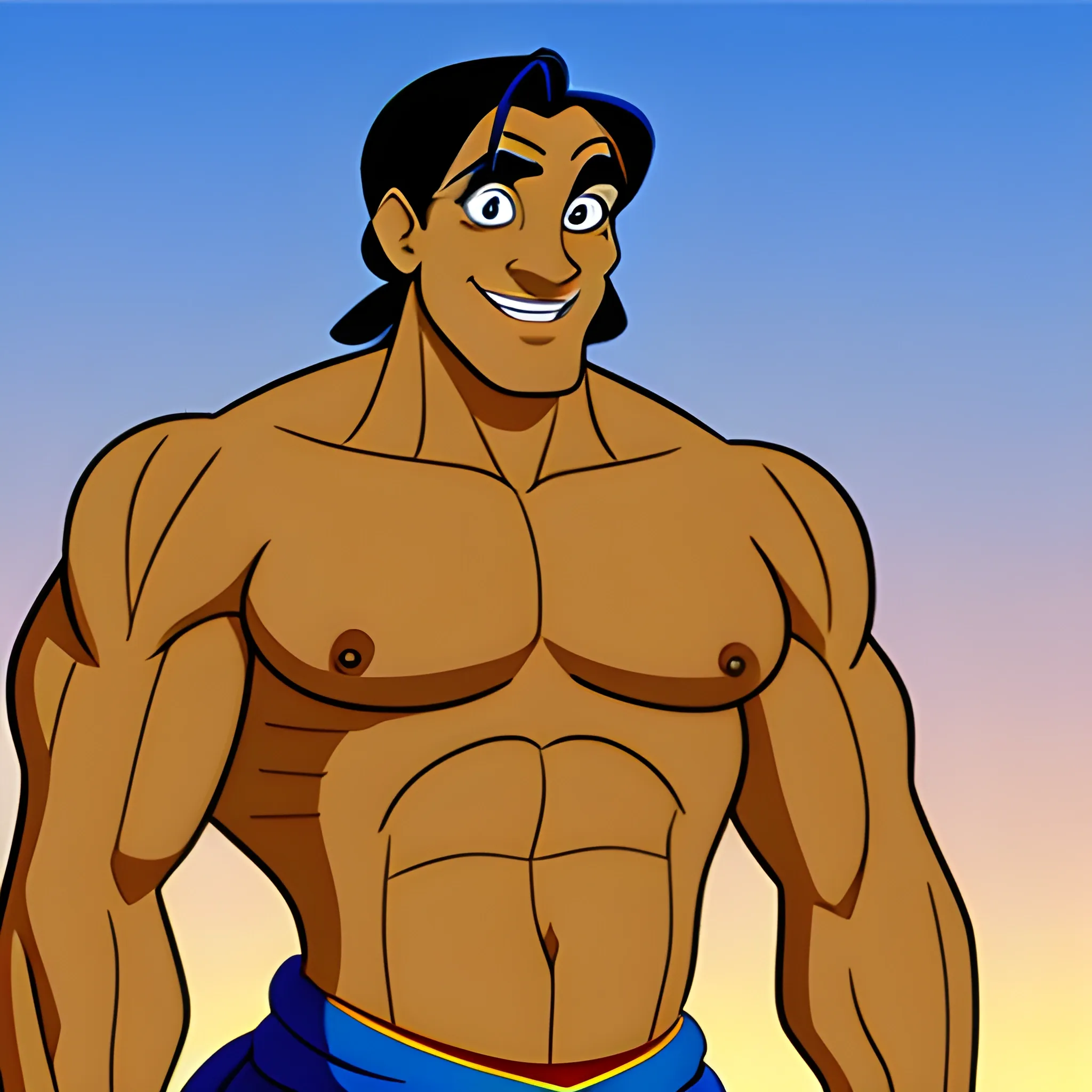 Aladdin with his big muscles out, Cartoon