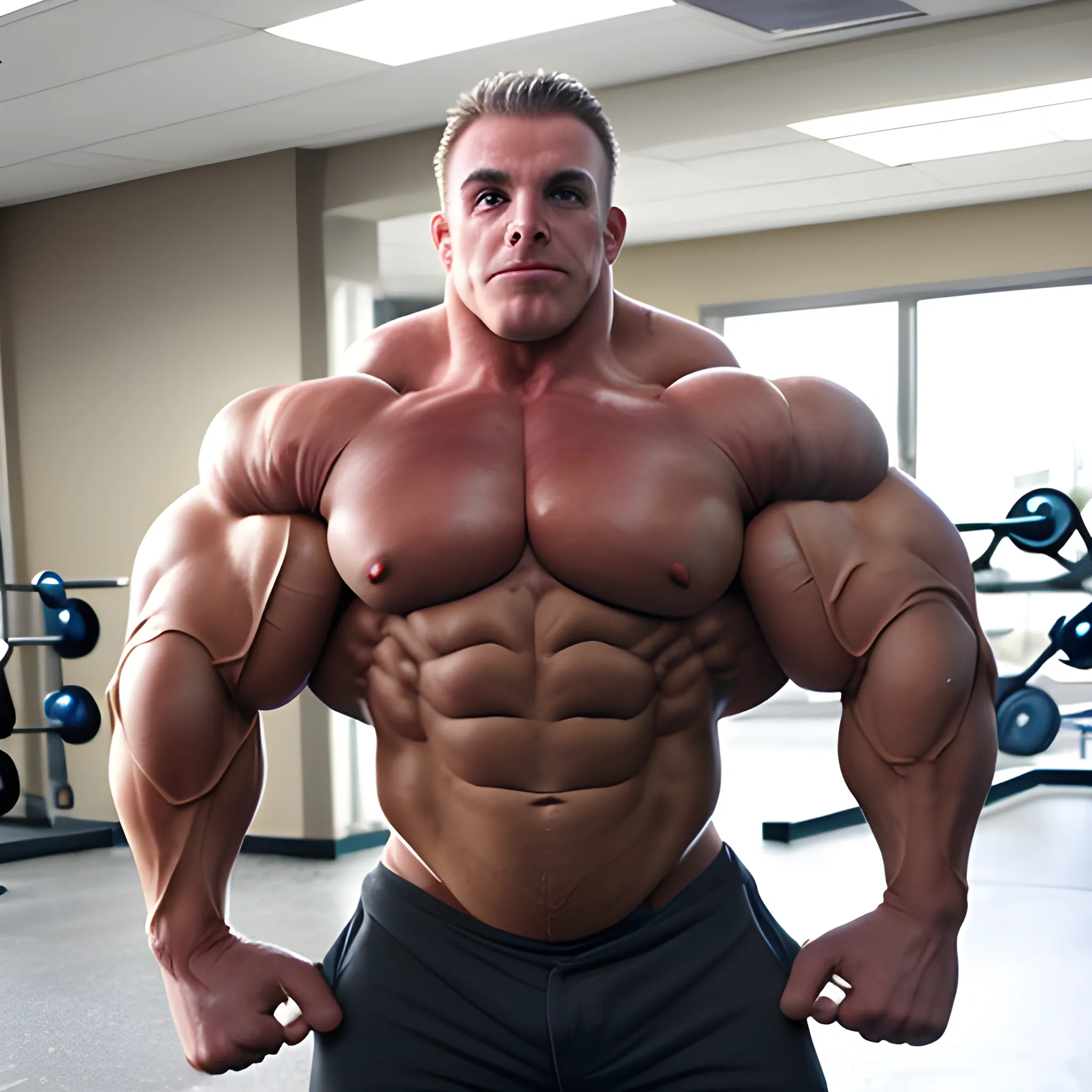 3 meter bodybuilder with a beautiful muscle morph, flex their massive 3000 lbs, BODY MONSTER MUSCLE, big bulge,
