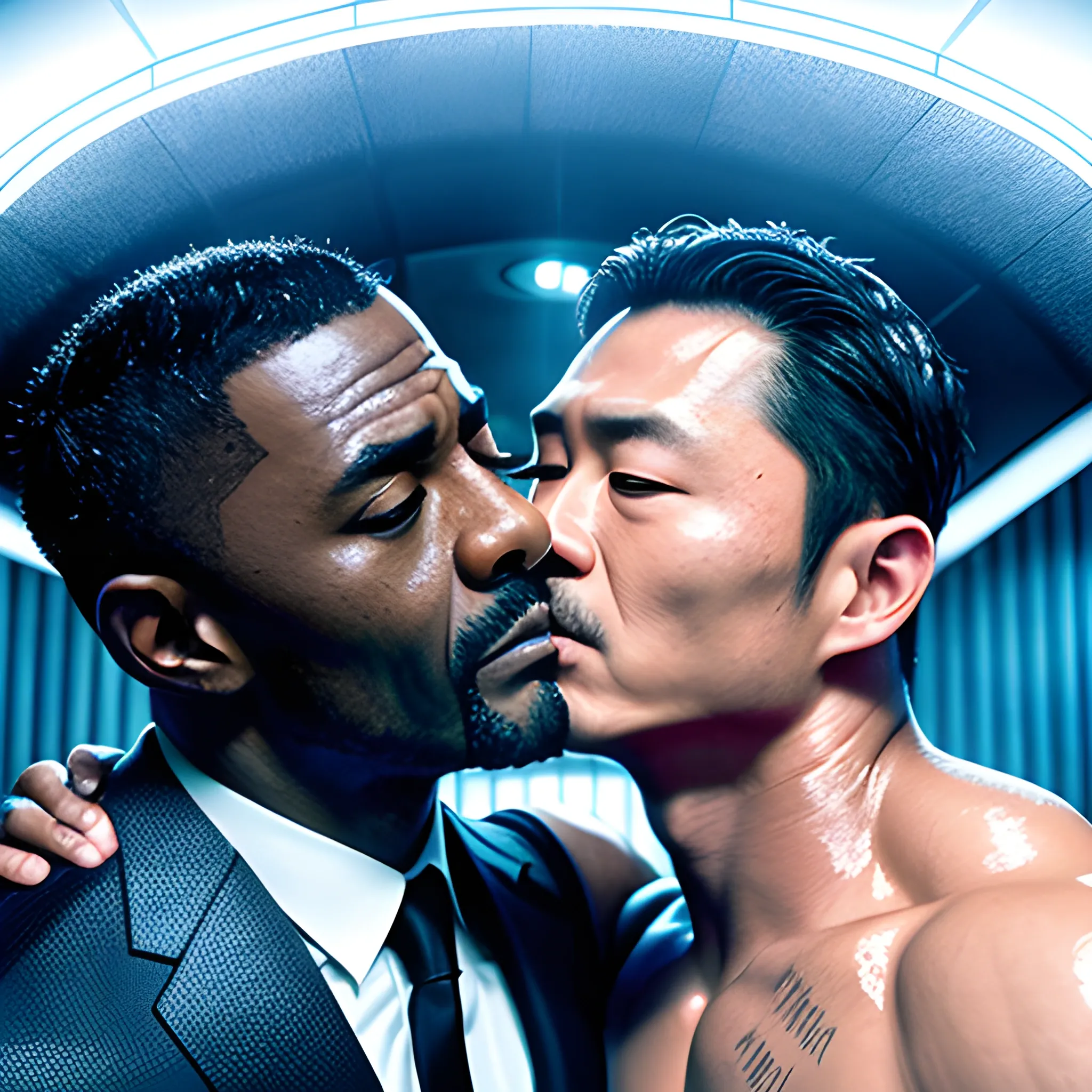 Dallas James Liu kissing  daniel dae kim and kissing idris elba in a steam room