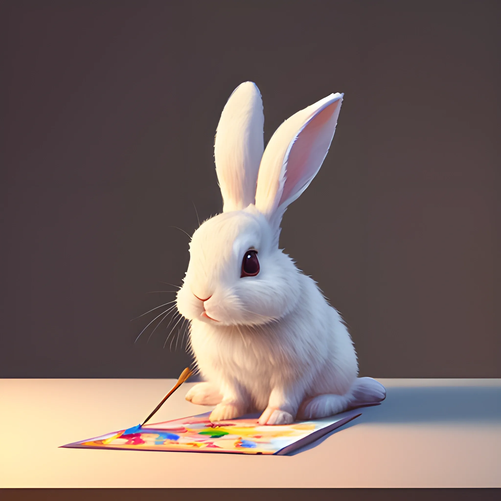 portrait of cute rabbit, painting a canvas, cute, pixar, photorealism 4 k, octane render, clean design, beautiful light 