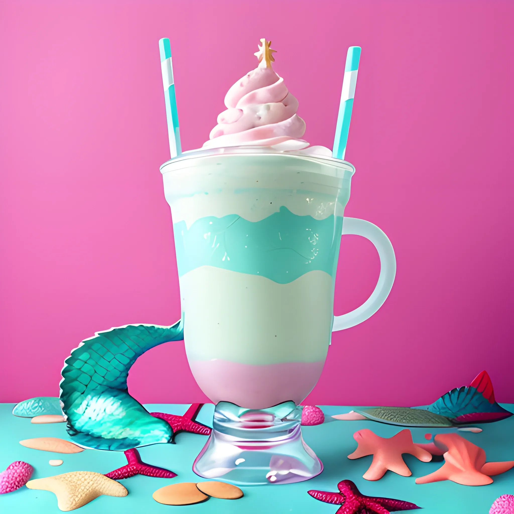 A mermaid swimming in a milkshake 