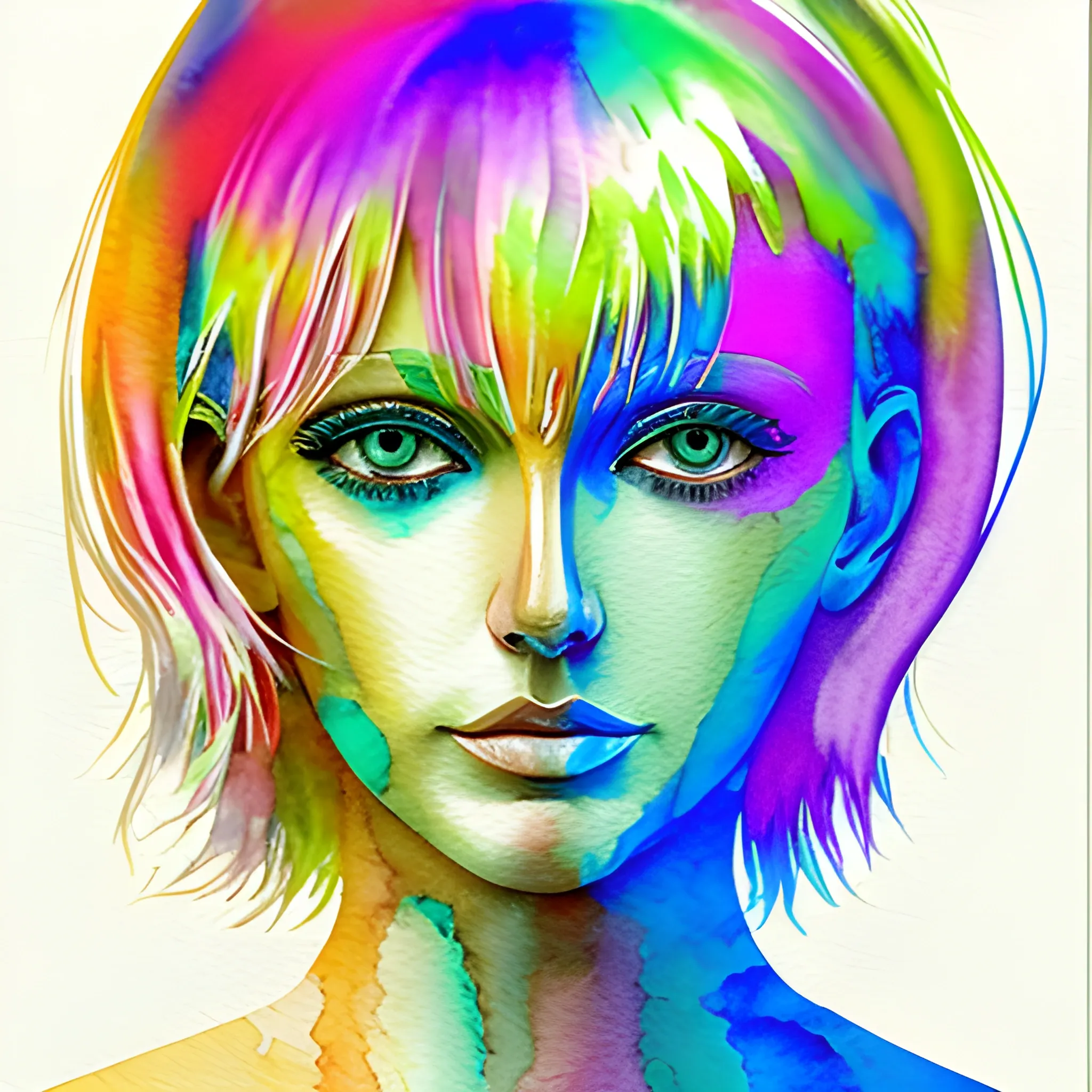 , Trippy, woman, blond, 3D, Water Color