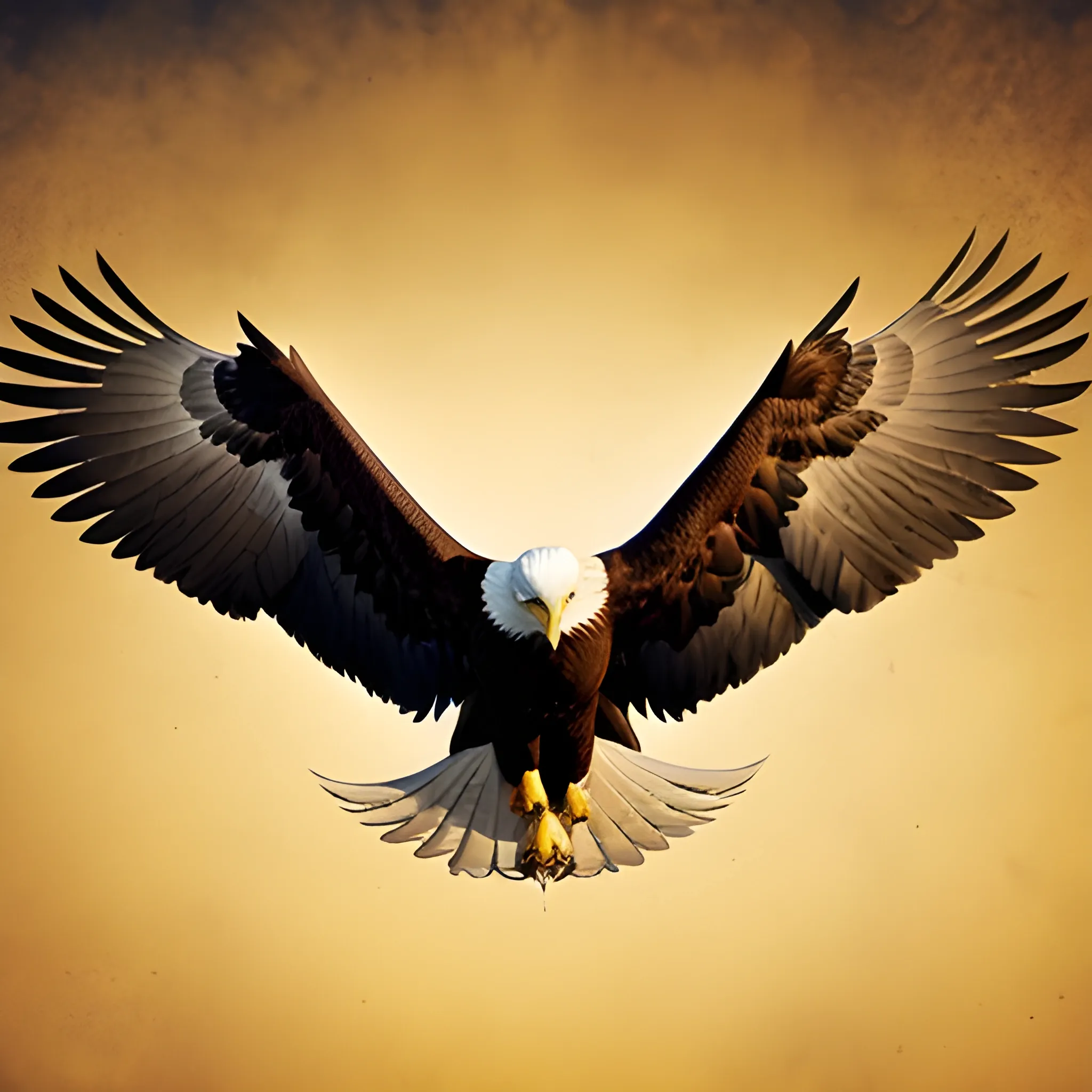 Eagle flying high, ground of gold