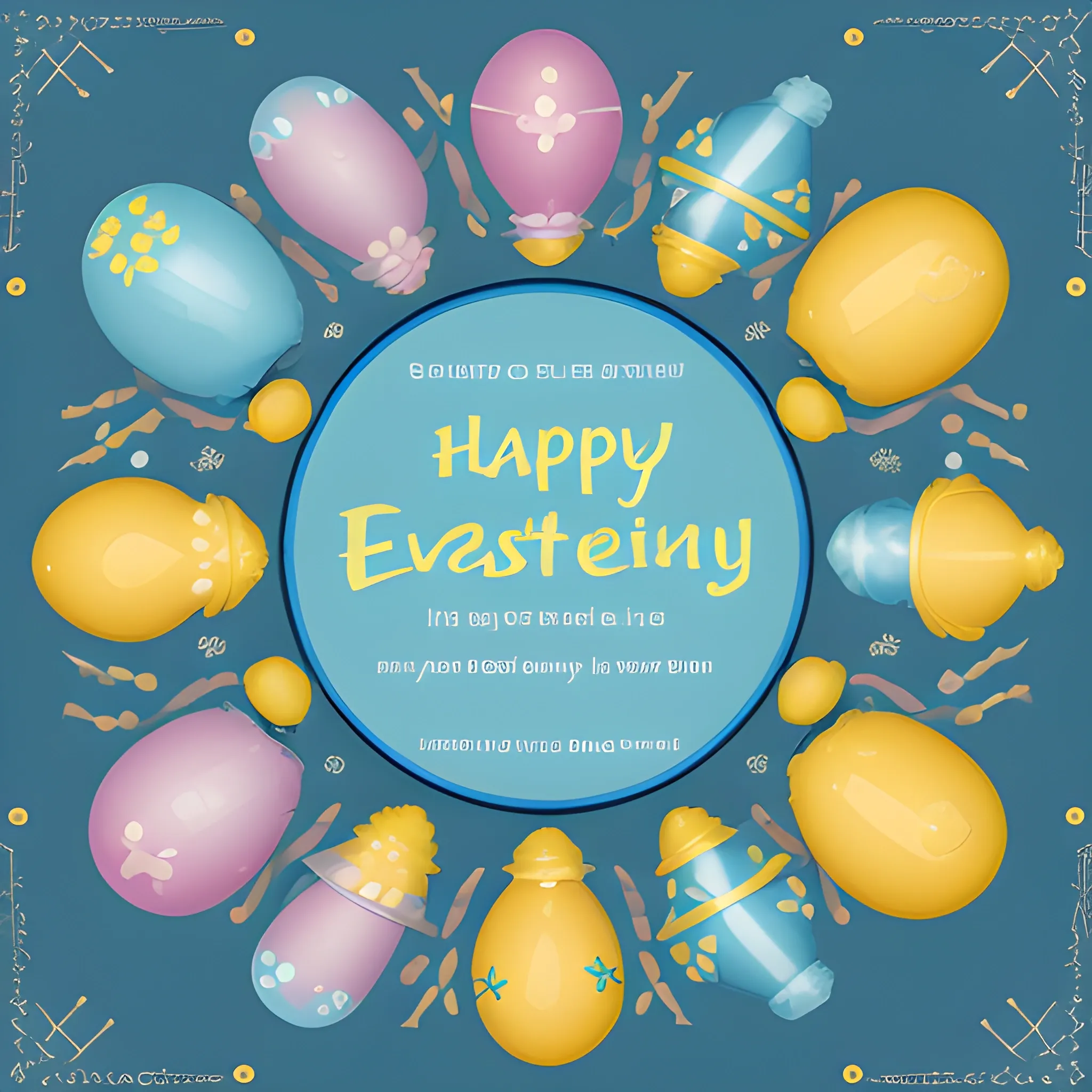 Create a playful ecard for Easter greetings targeted towards a b2b audience in the valve manufacturing or maintenance industry. The image should feature a composition blending Easter eggs with valve products used in the Oil, Gas & Petrochemical sectors. Incorporate elements such as Easter eggs and bunnies alongside Wafer Check Valves or Floating Ball Valves, Gate, Globe & Check Valves. The overall aesthetic should be cheerful and inviting, capturing the essence of Easter while representing the industry in a lighthearted manner. Pay attention to details and do not create deformed or asymmetric valve components.