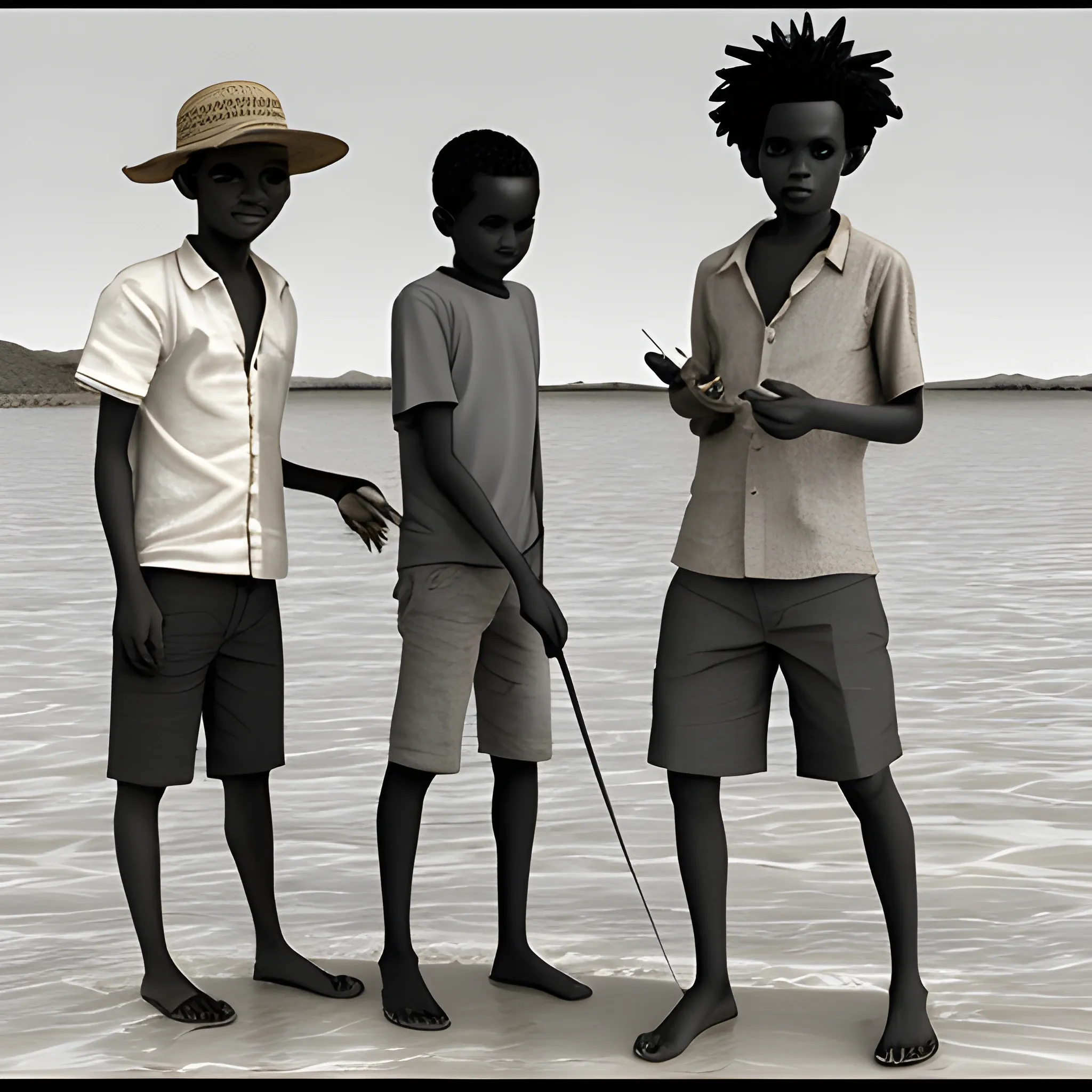 chicos en africa con cayucos pescando
, Pencil Sketch, 3D