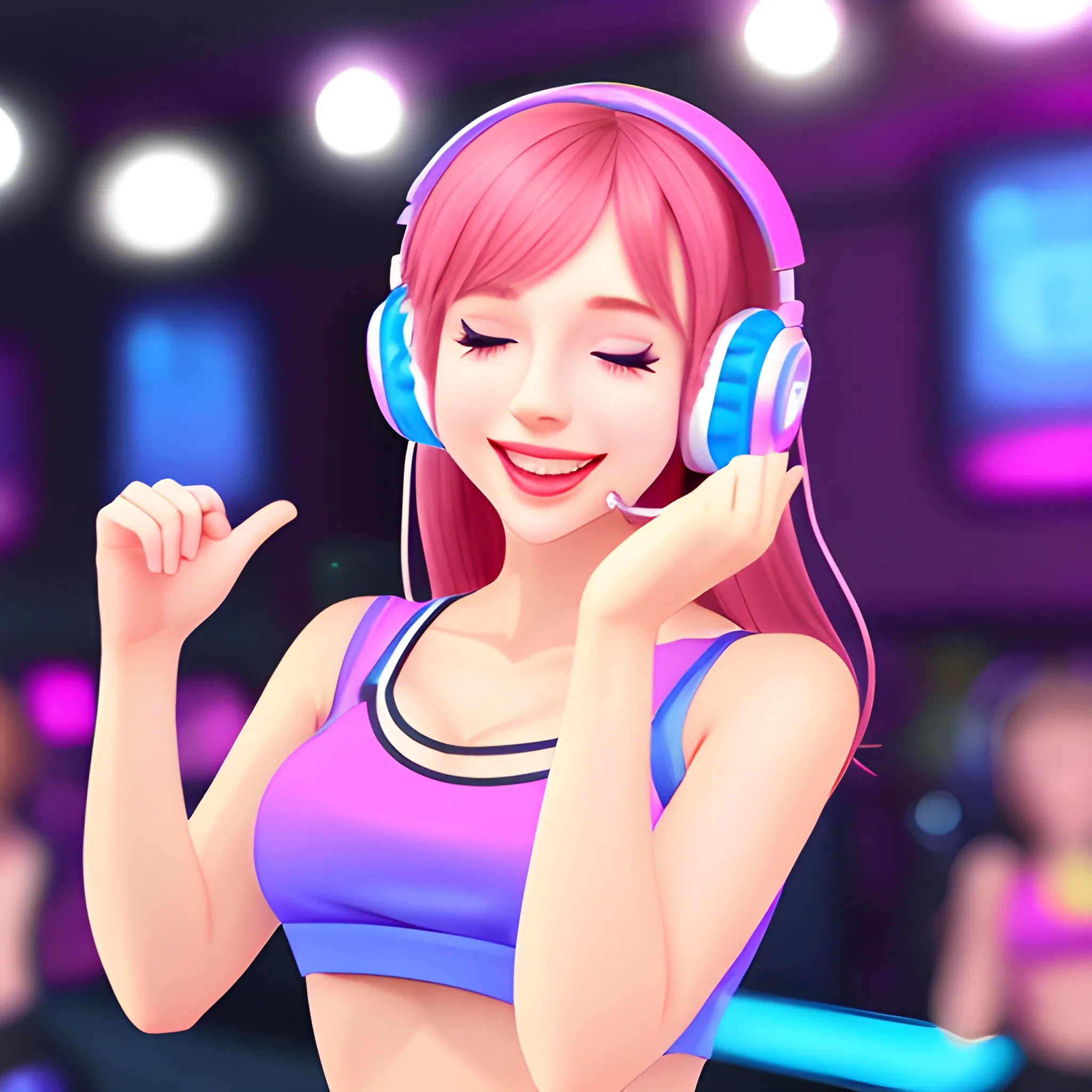 Cute Female headphones dancing club