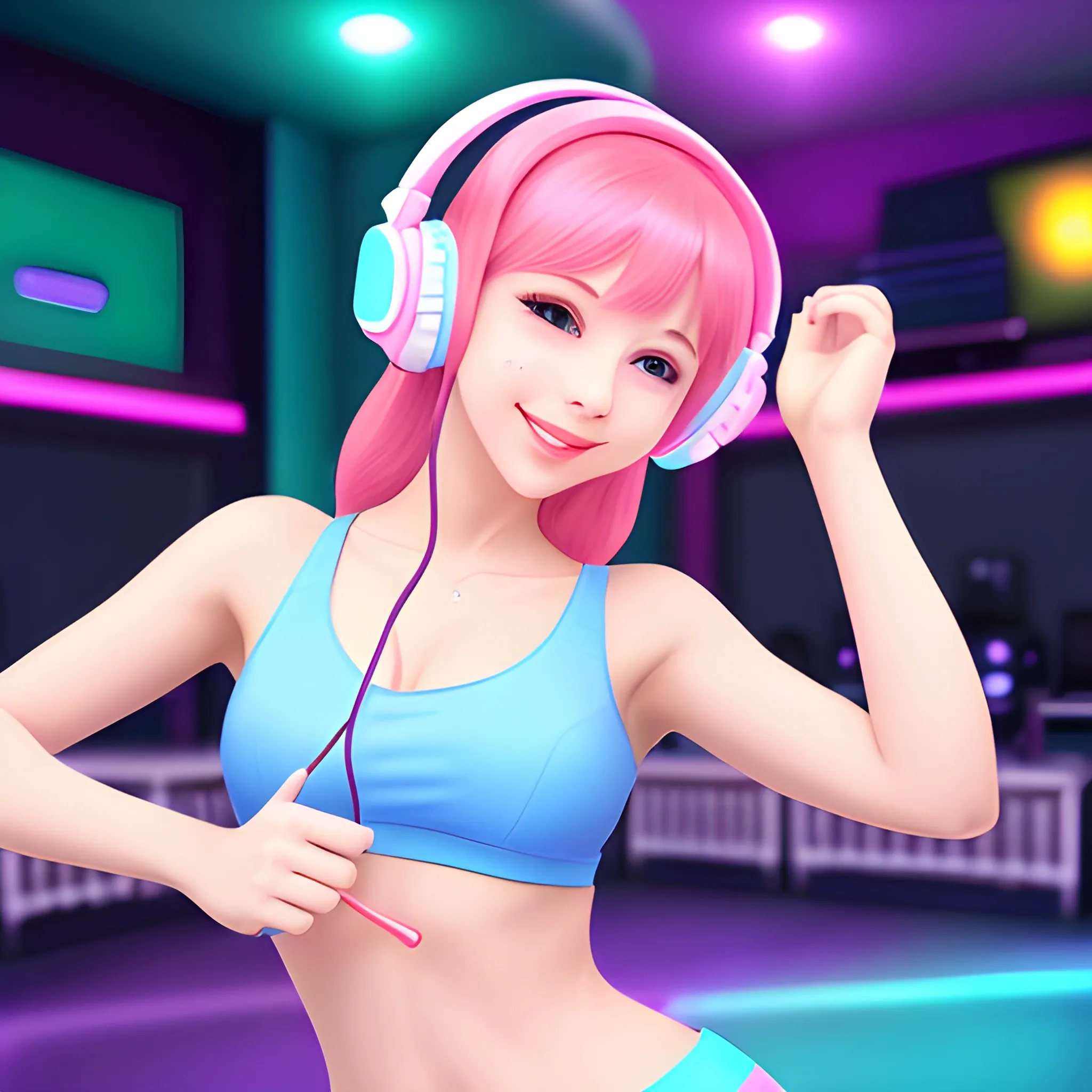 Cute Female headphones dancing club