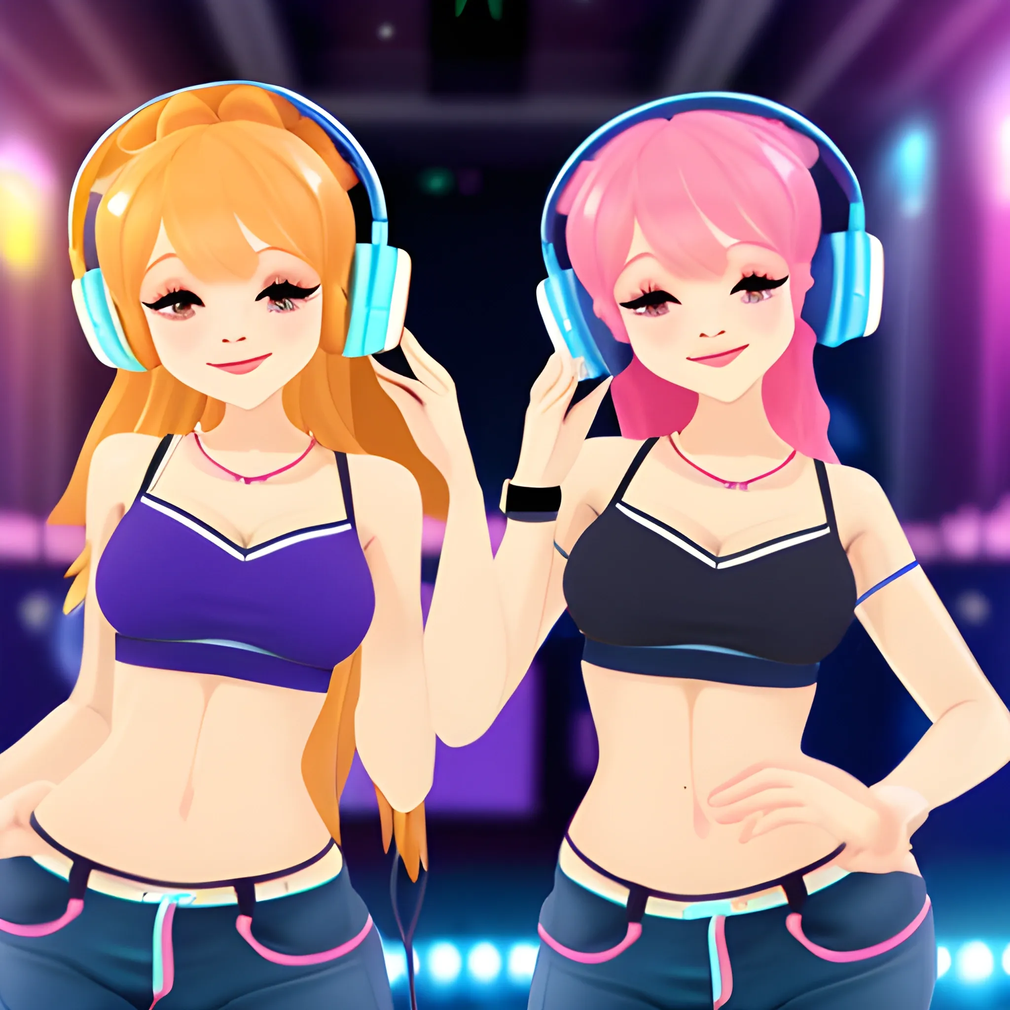 Cute Female headphones dancing club