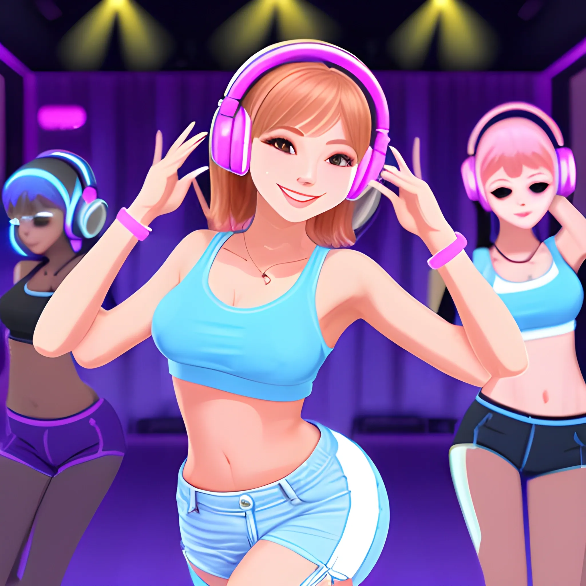 Cute Female headphones dancing club